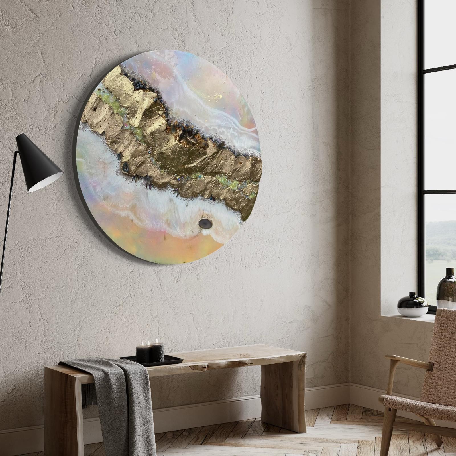 Pink Saturn shadow Quartz and Swarovski crystal artwork 110cm