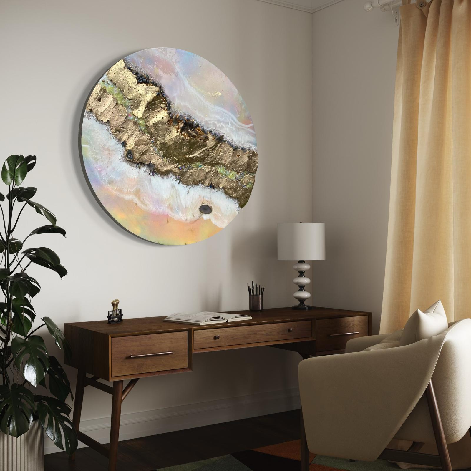 Pink Saturn shadow Quartz and Swarovski crystal artwork 110cm