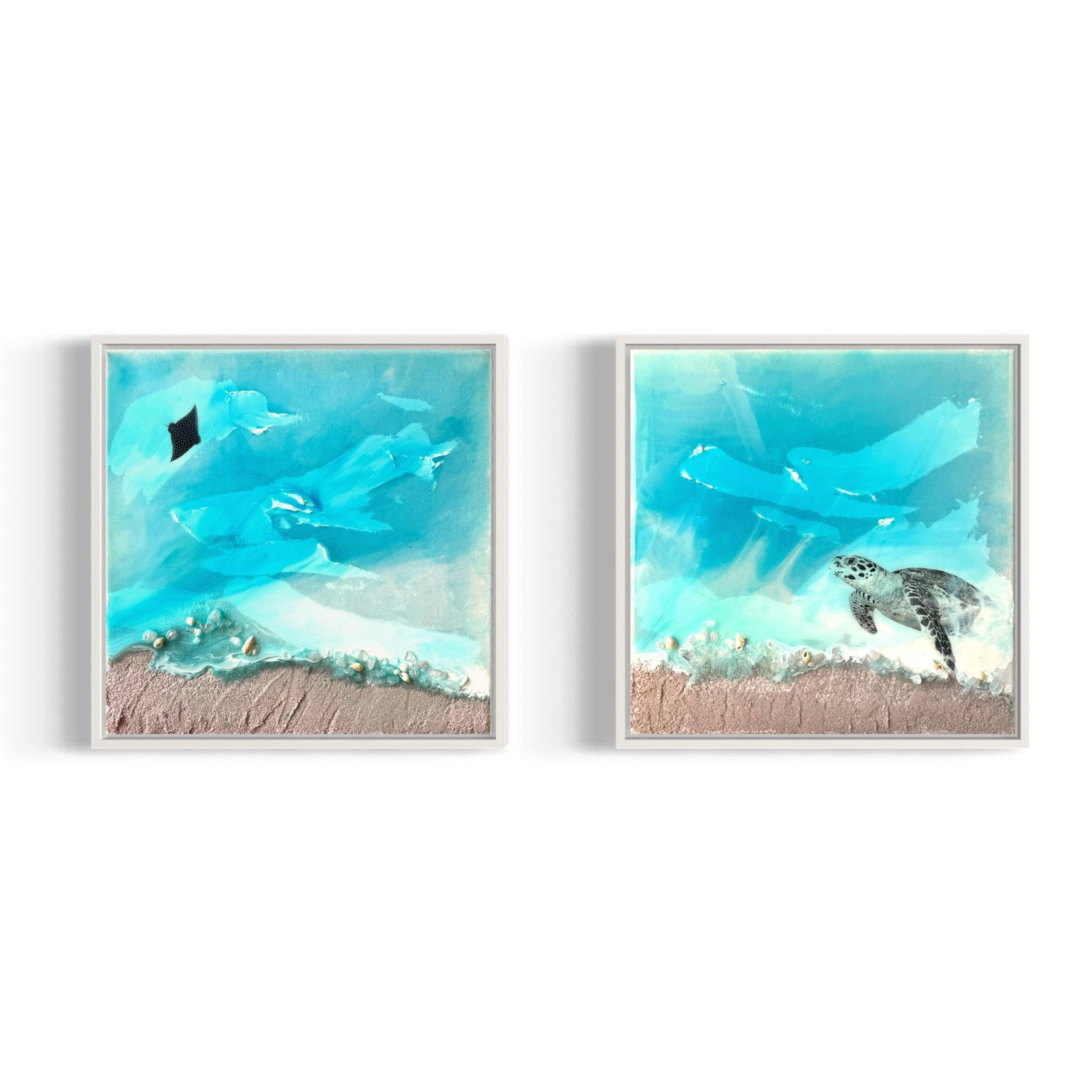 Bounty Turtle Honu Journey Laguna Beach Seascape. Set of 2 40x40cm