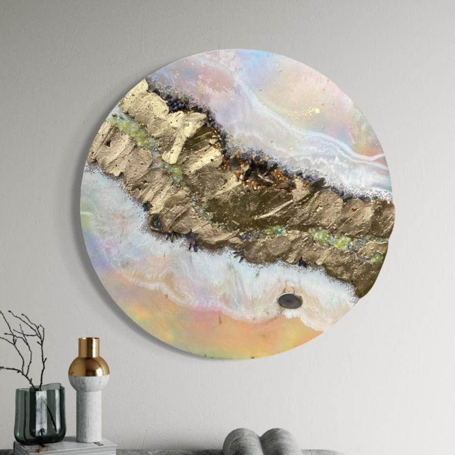 Pink Eclipse shadow Quartz and Swarovski crystal artwork 110cm
