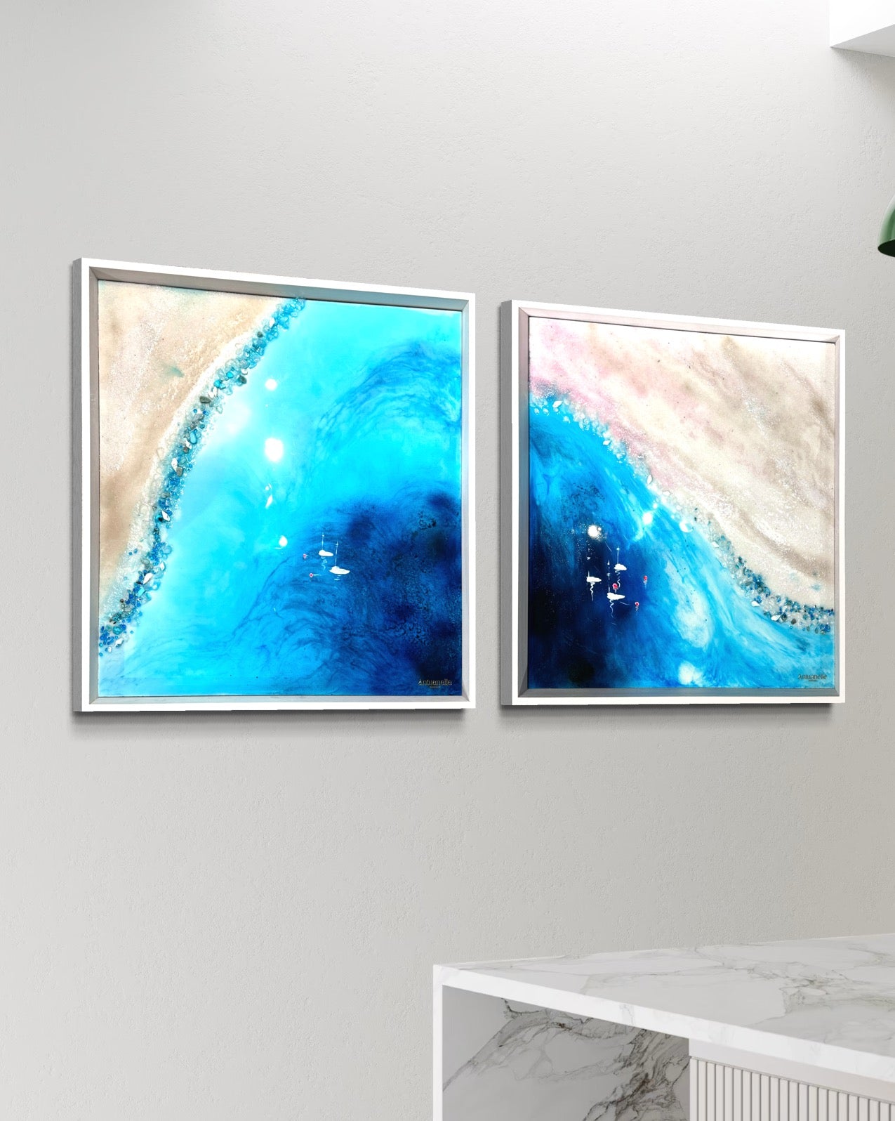 Amalfi Yachts Boats 1 and 2 Set of two artworks 105x55g cm FRAMED