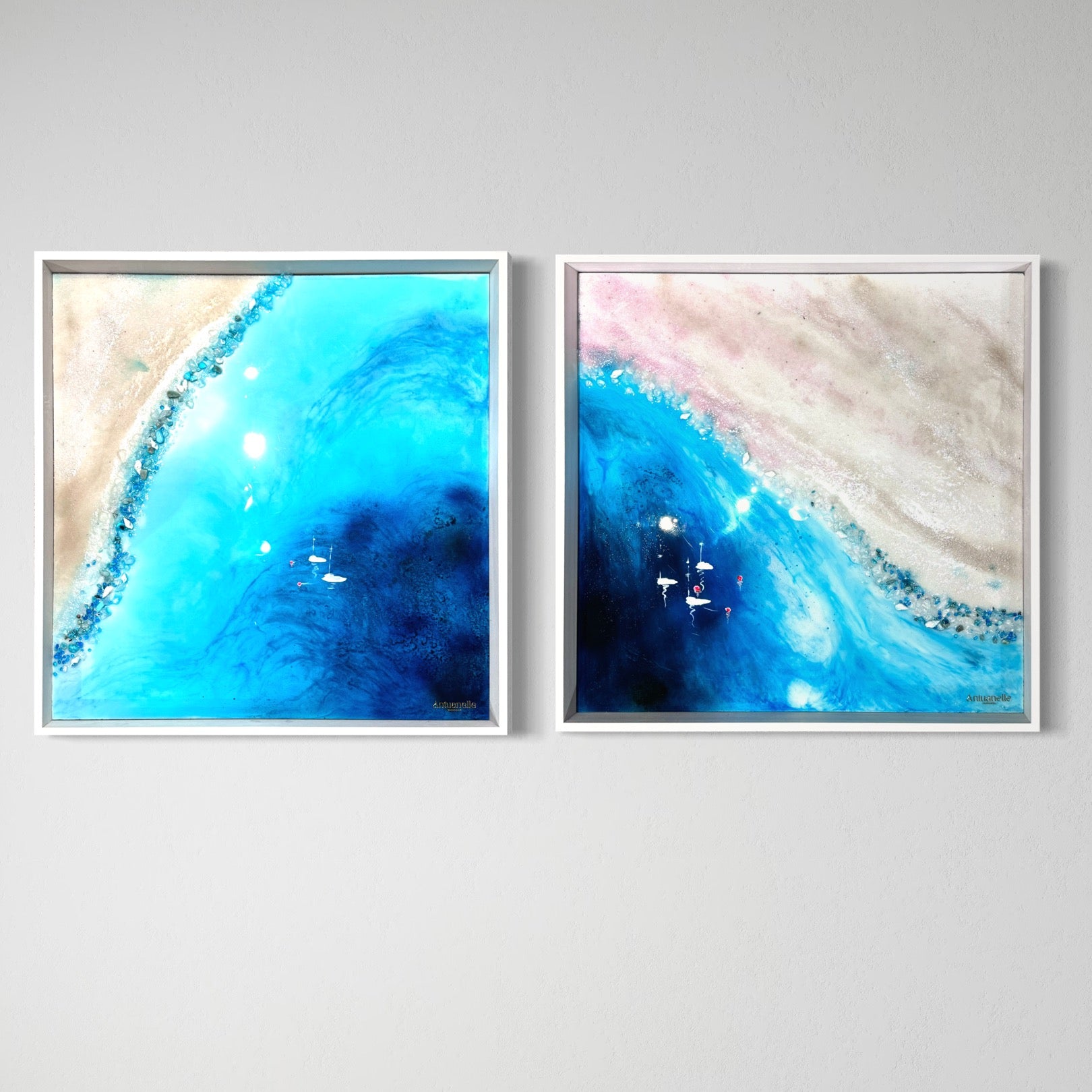 Amalfi Yachts Boats 1 and 2 Set of two artworks 105x55g cm FRAMED