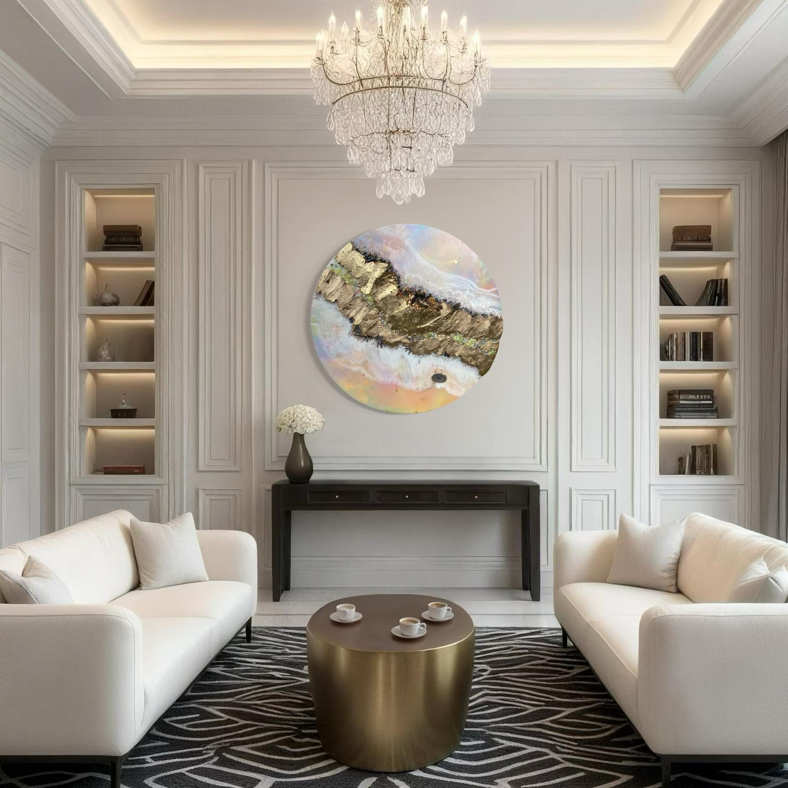 Pink Saturn shadow Quartz and Swarovski crystal artwork 110cm
