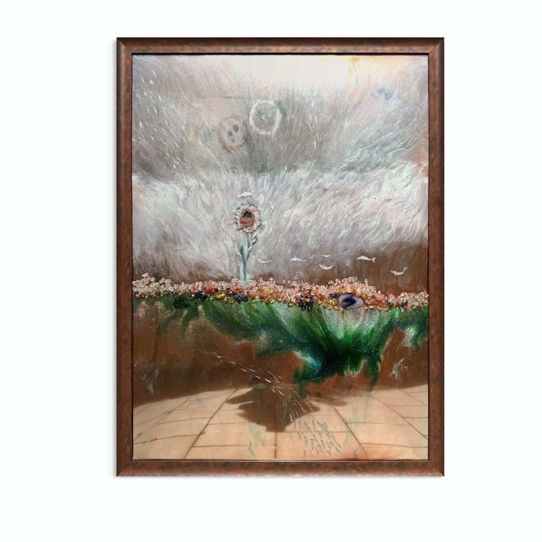 Coral Garden - Reflection of Resilience -Original Crystal Mirror Artwork FRAMED 48x35”