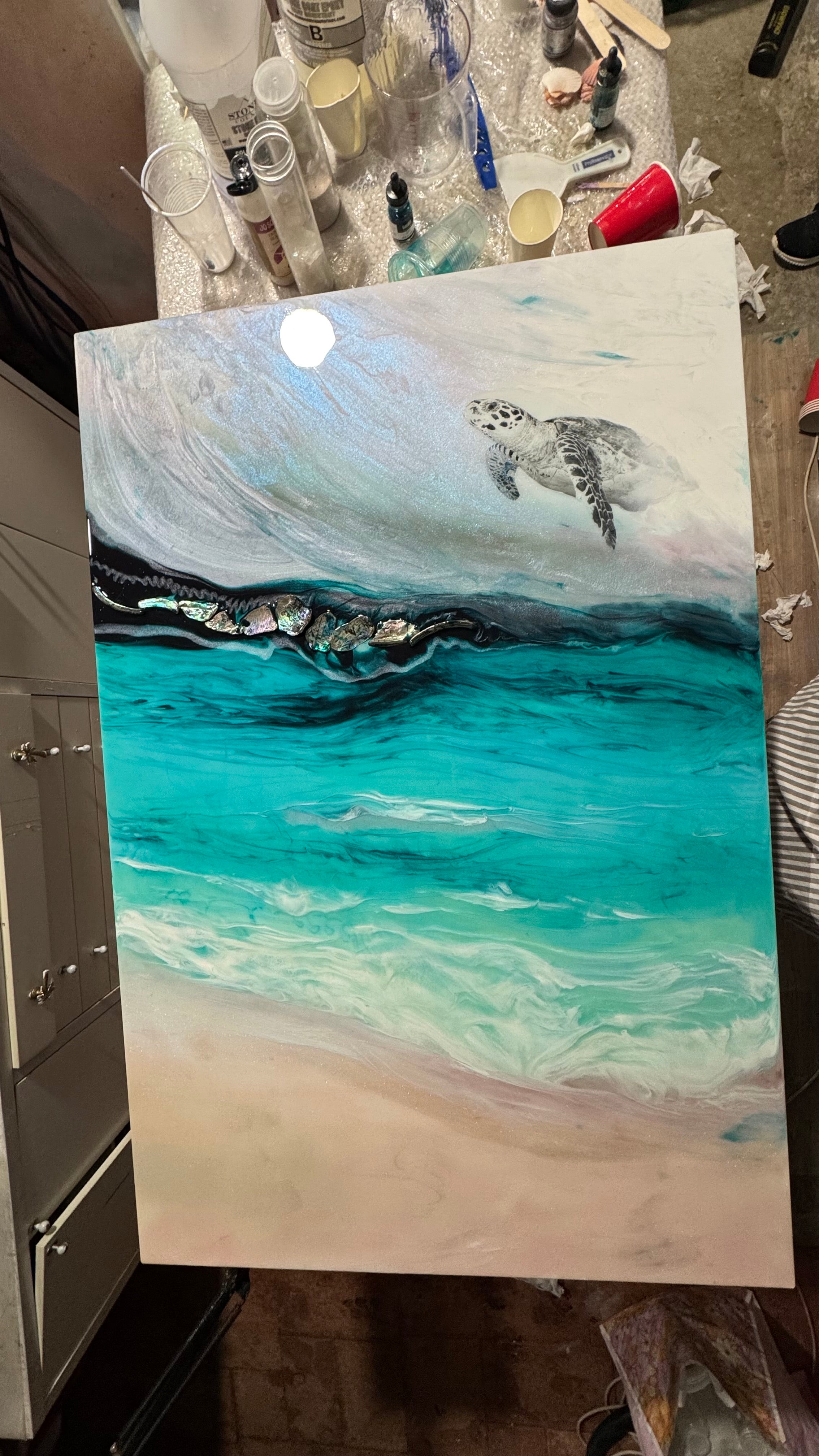 Bounty Turtle 5.0. Honu Journey Seascape. Carrying my Home with me. 120x80cm/48x32”