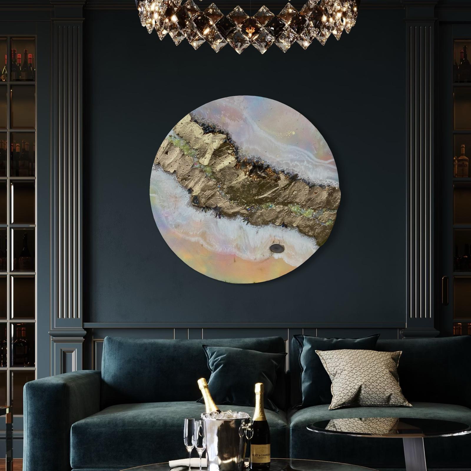 Pink Saturn shadow Quartz and Swarovski crystal artwork 110cm