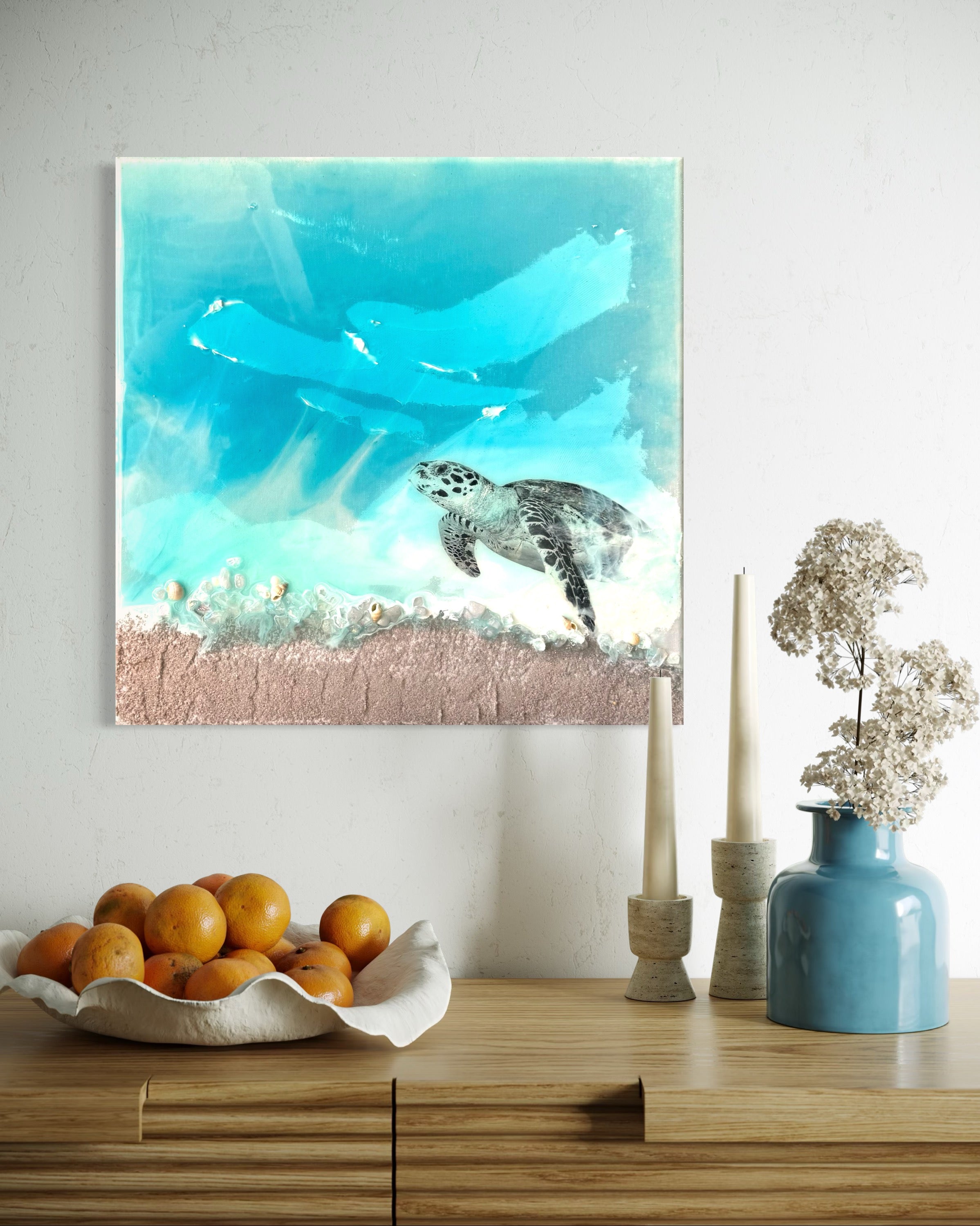 Bounty Turtle Honu Journey Laguna Beach Seascape. Set of 2 40x40cm