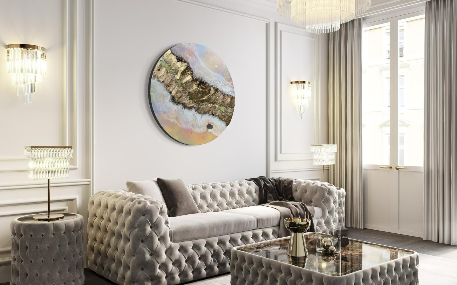 Pink Eclipse shadow Quartz and Swarovski crystal artwork 110cm