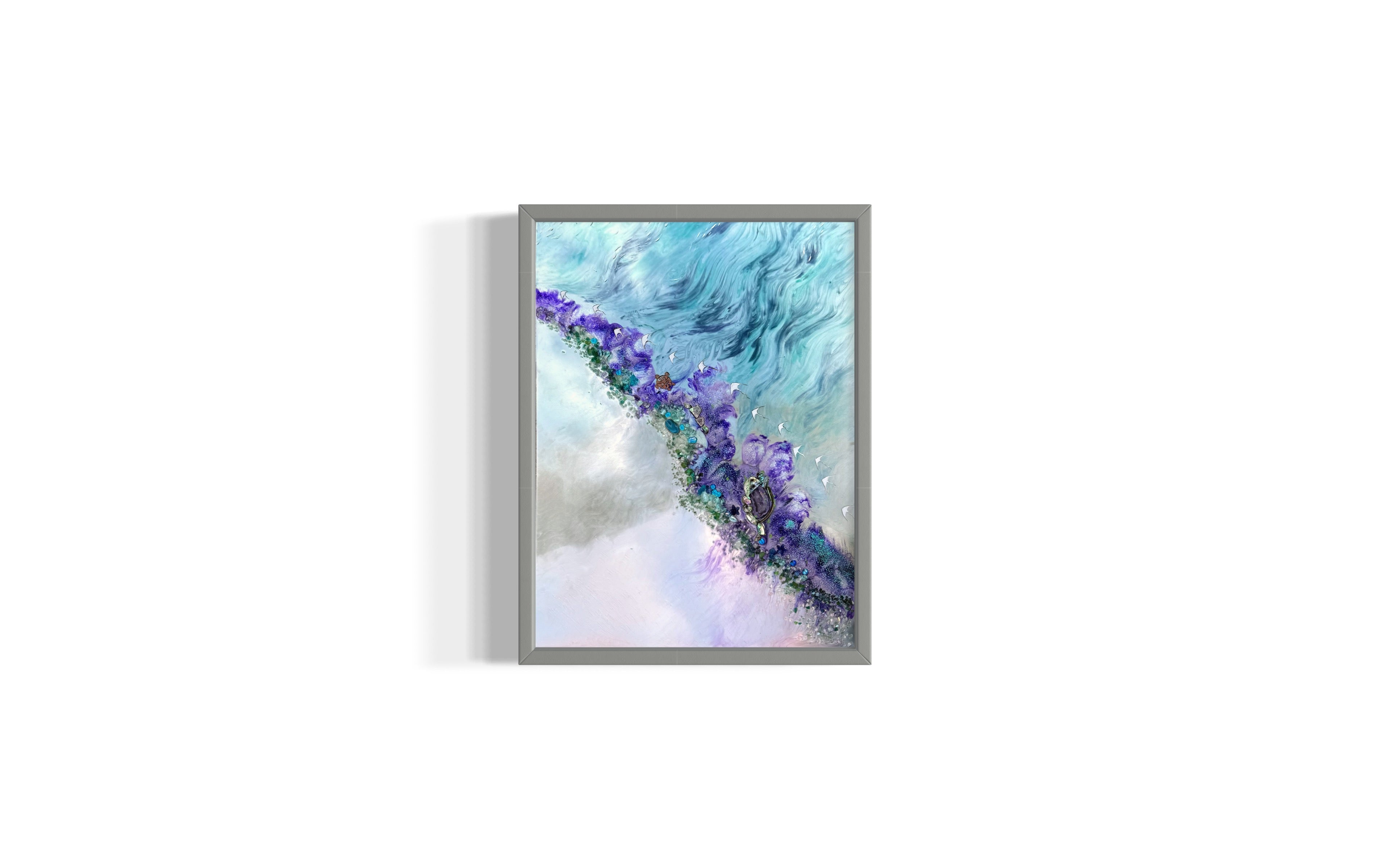 Reflection of Strength Crystal Reef Aqua Sting Rays quartz 90x120cm Framed
