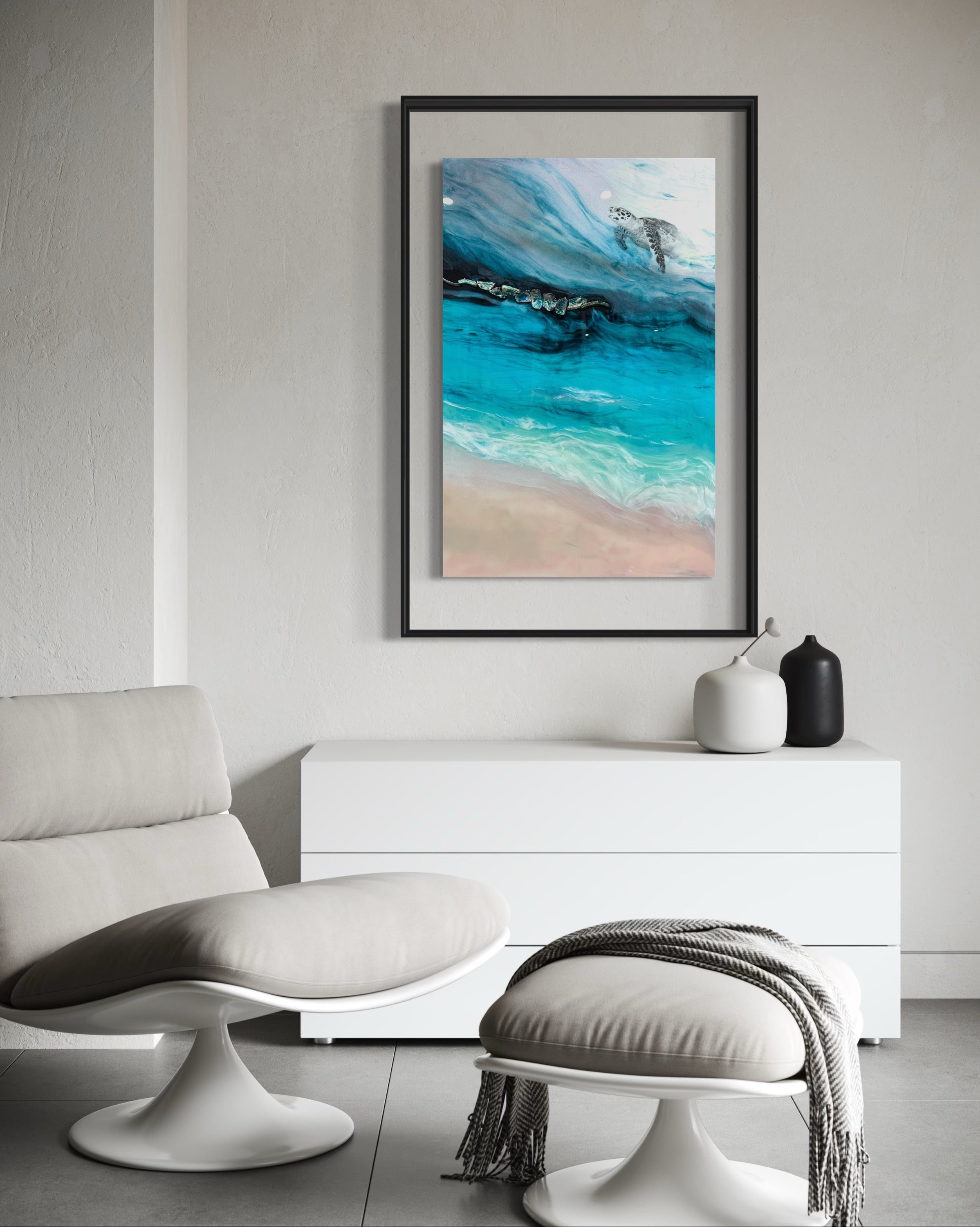 Bounty Turtle 5.0. Honu Journey Seascape. Carrying my Home with me. 120x80cm/48x32”