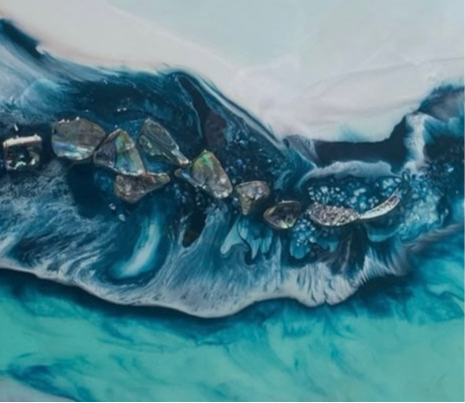Green Round Turtle Artwork.Bounty Turtle 3.0. Australian Seascape. 90x90cm