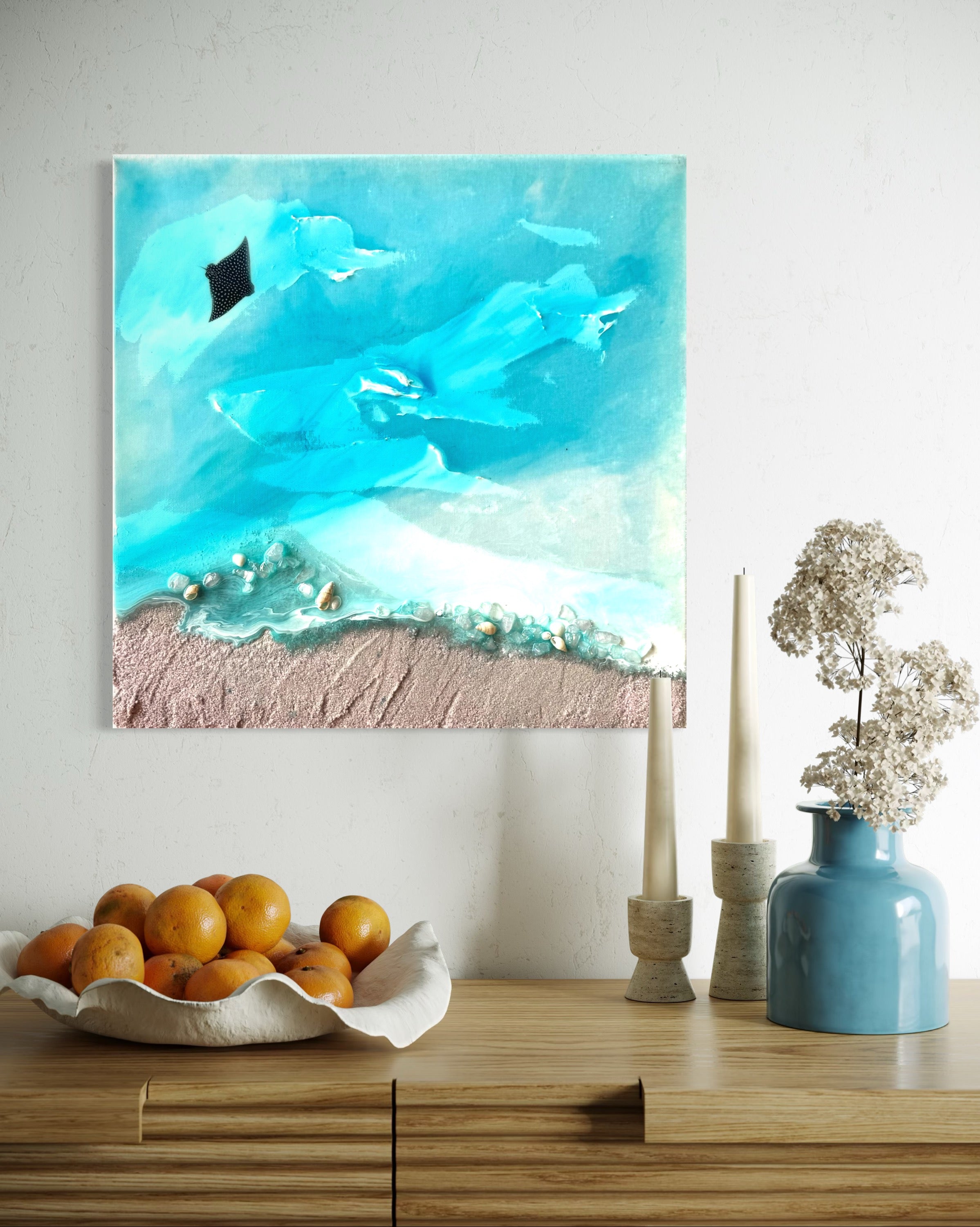 Bounty Turtle Honu Journey Laguna Beach Seascape. Set of 2 40x40cm
