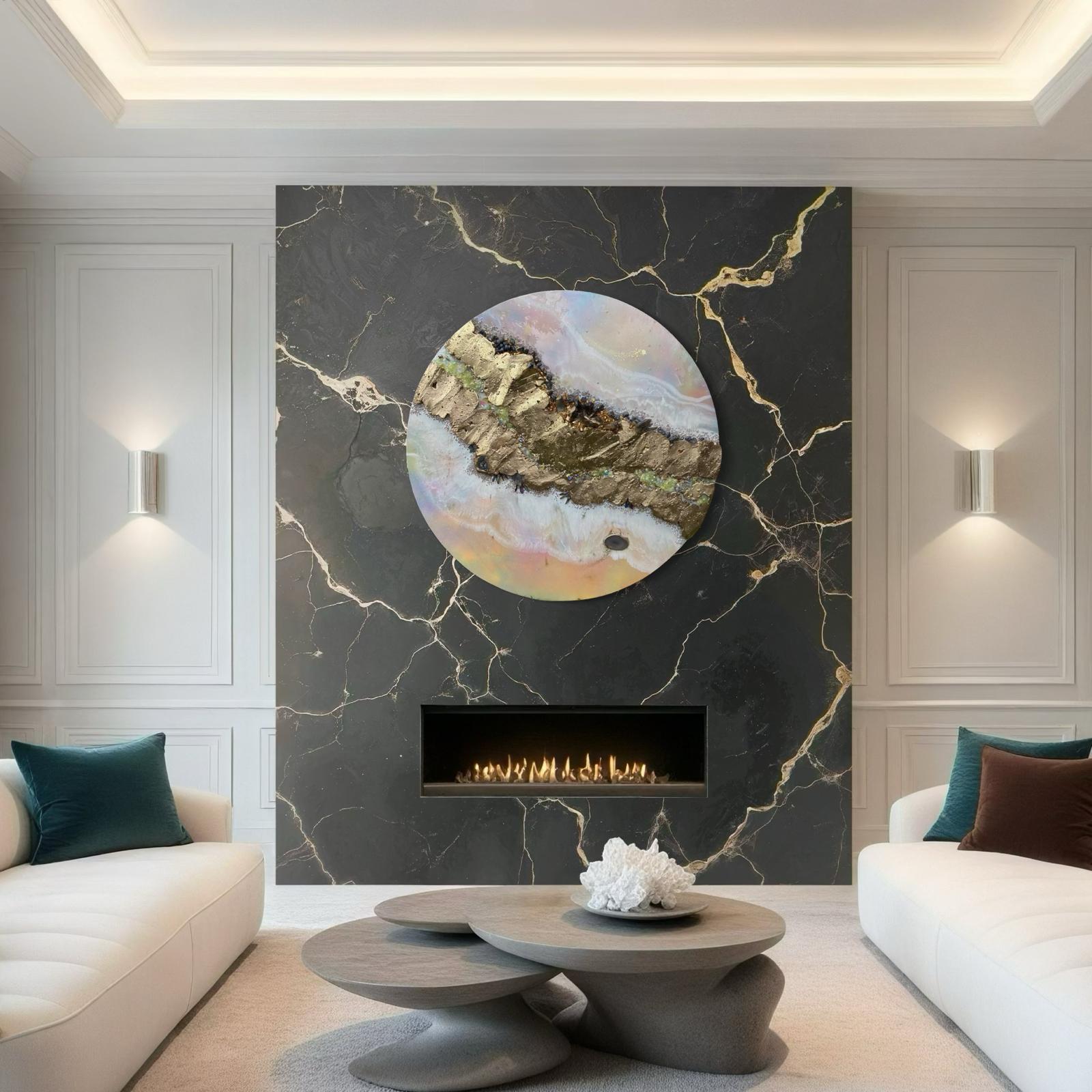 Pink Saturn shadow Quartz and Swarovski crystal artwork 110cm