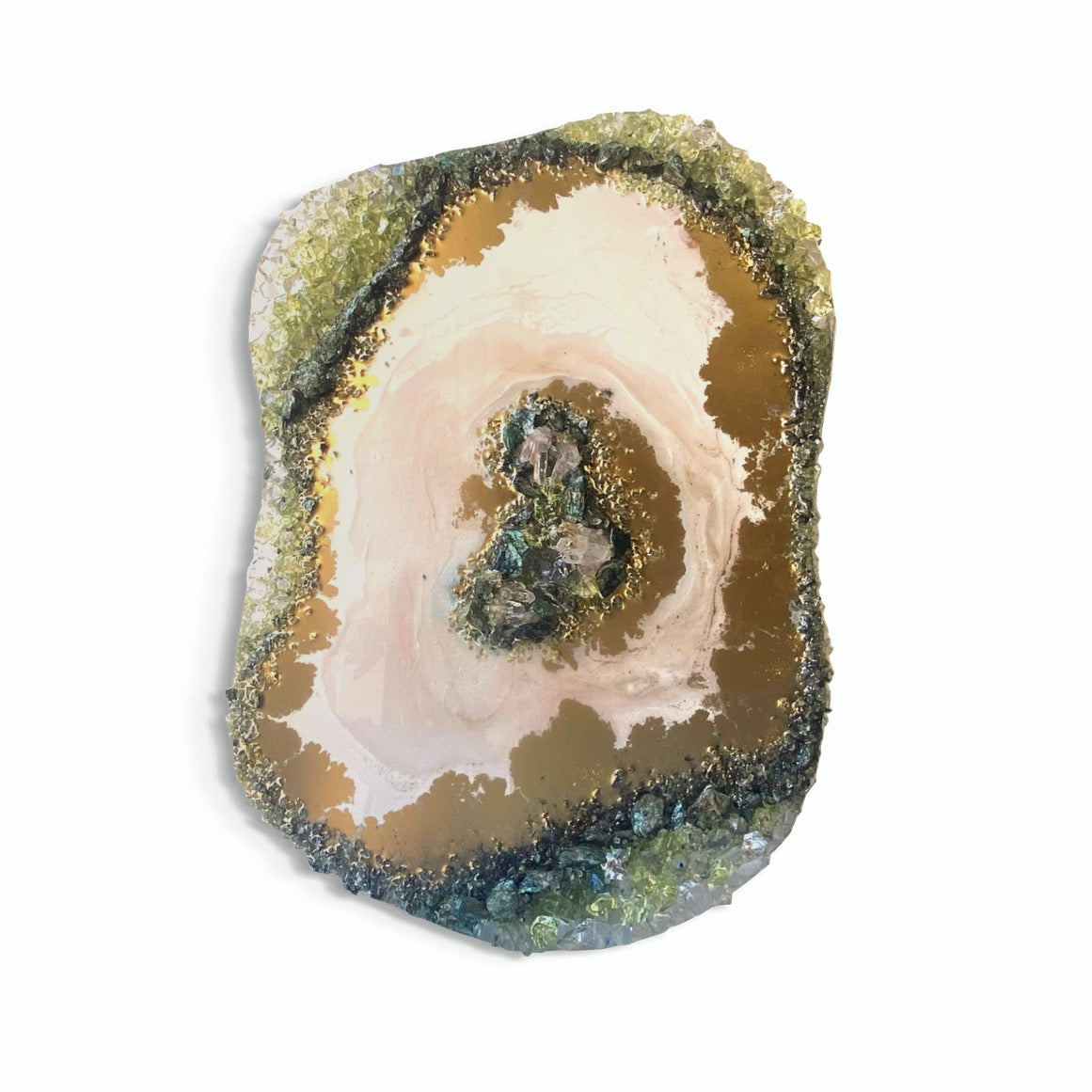 Green Harmony Crystal Reef - Freeform Crystal Art with Peridot, Fuschite and Quartz 40x60cm