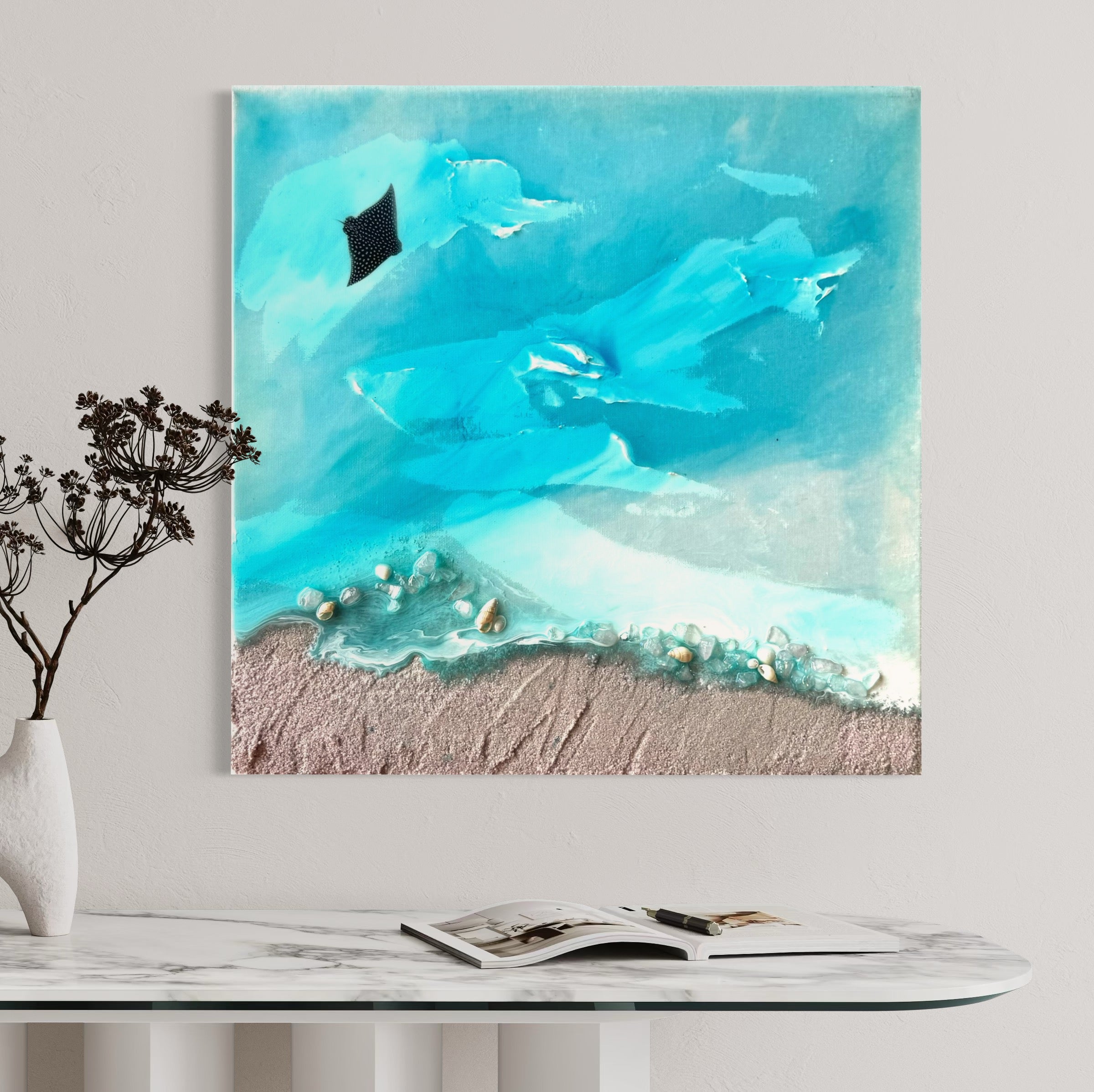 Bounty Turtle Honu Journey Laguna Beach Seascape. Set of 2 40x40cm