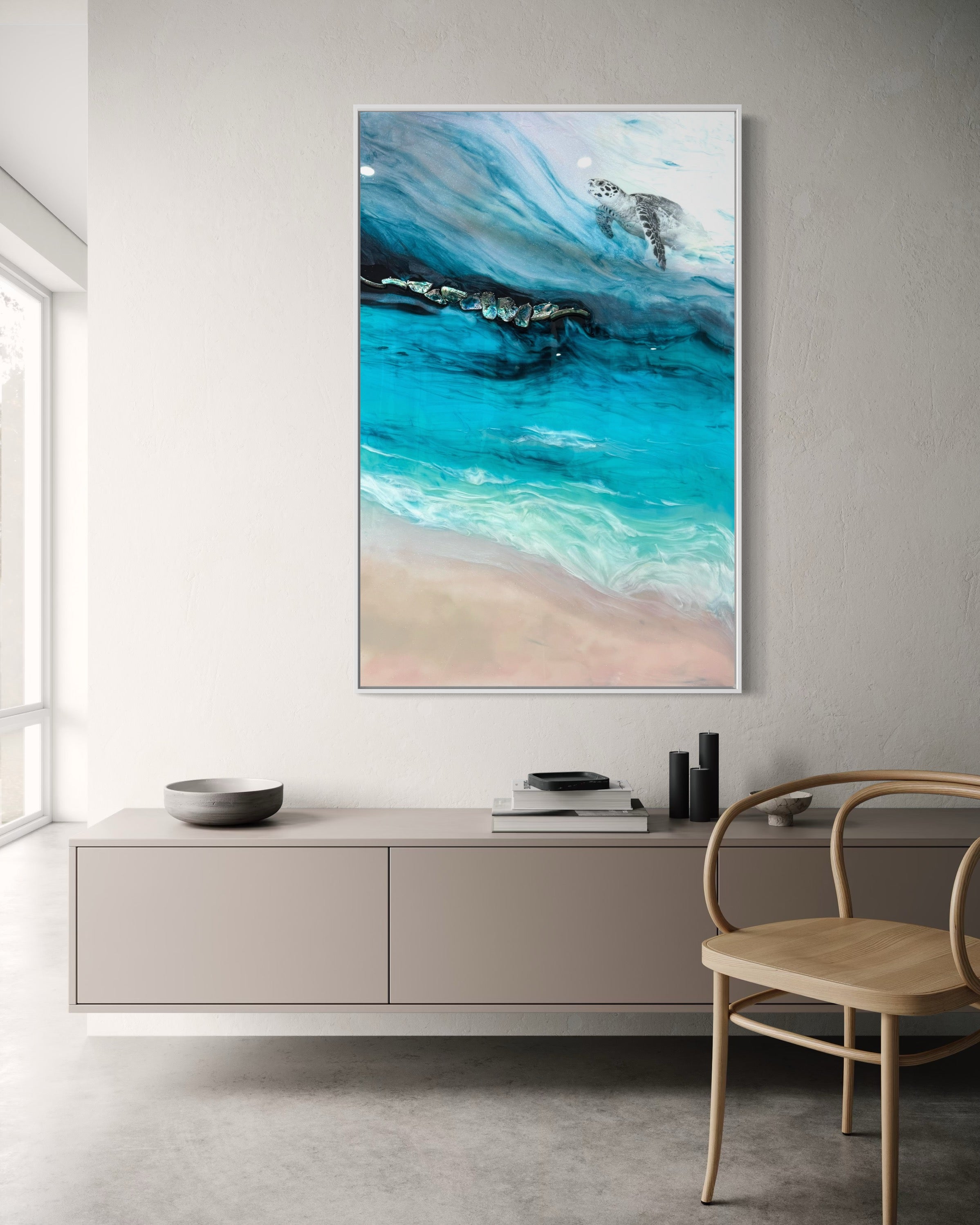 Bounty Turtle 5.0. Honu Journey Seascape. Carrying my Home with me. 120x80cm/48x32”