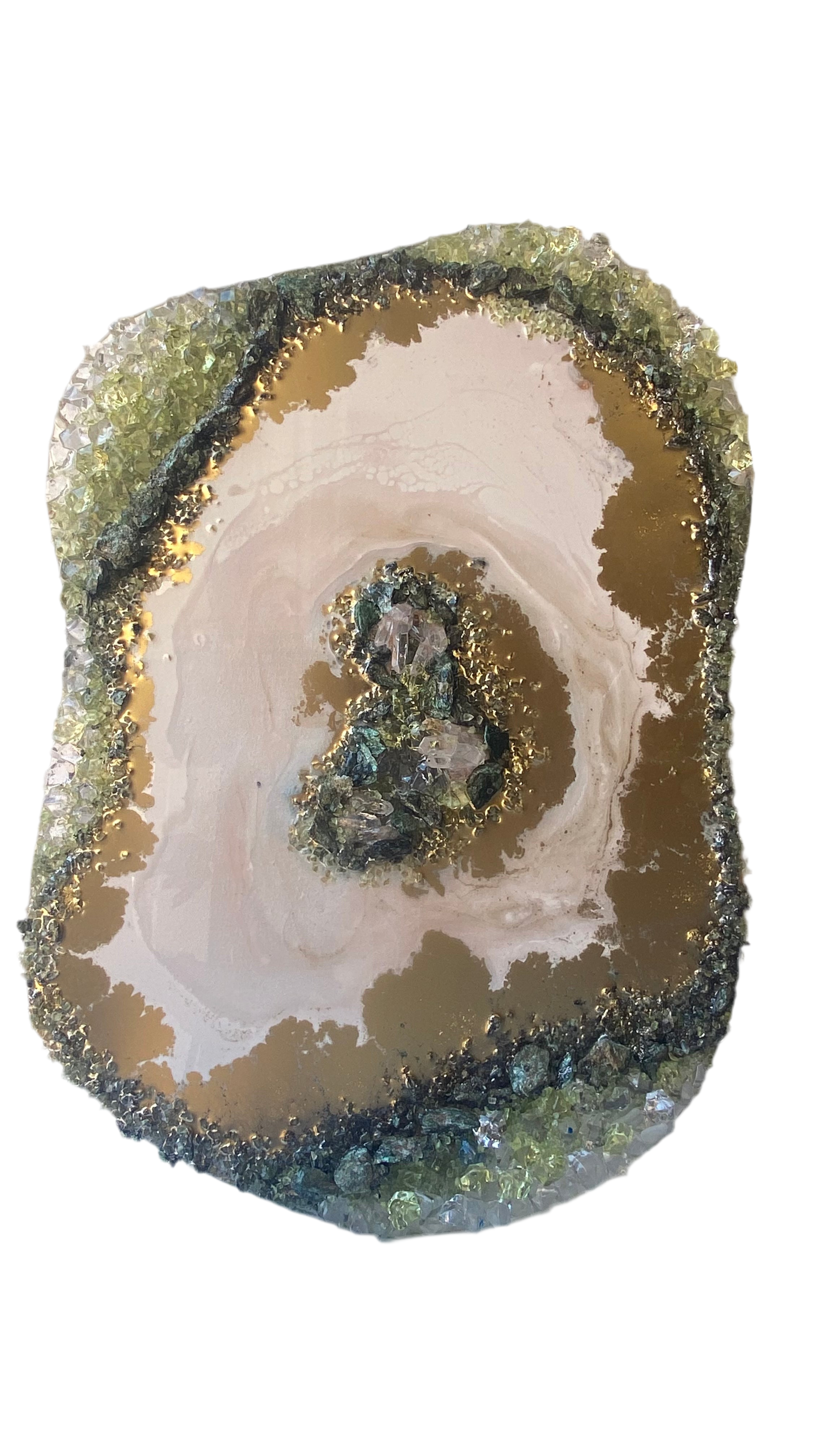 Green Harmony Crystal Reef - Freeform Crystal Art with Peridot, Fuschite and Quartz 40x60cm