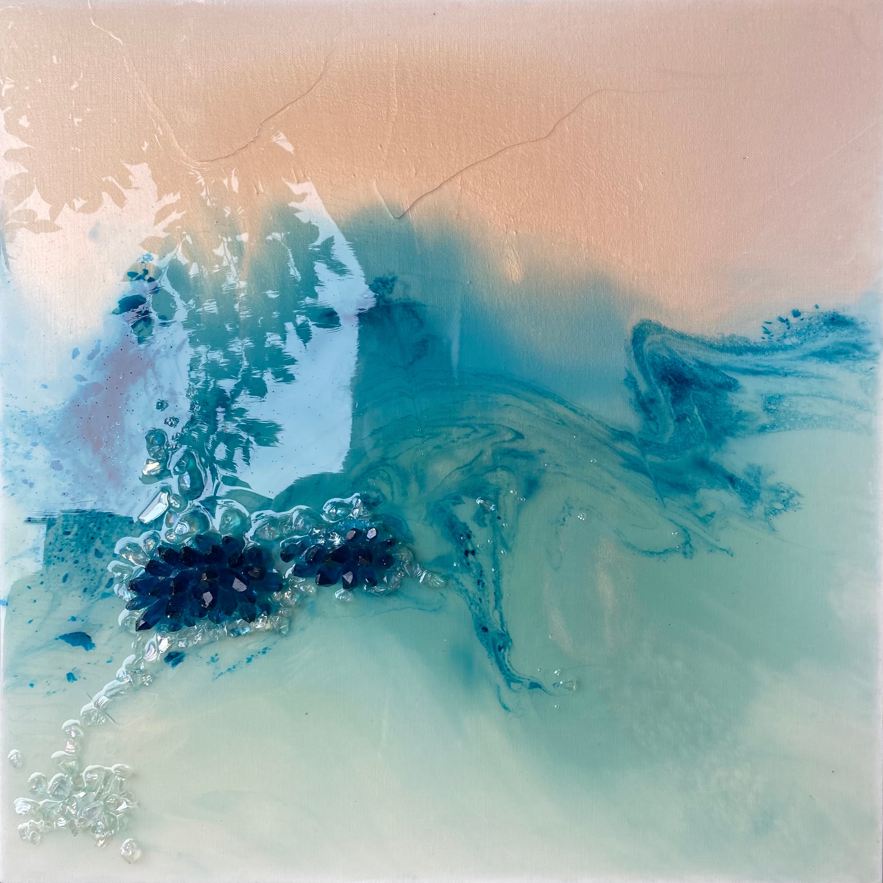 Aqua Surge. Blue and Pink Crystals Abstract. Original. 3d.