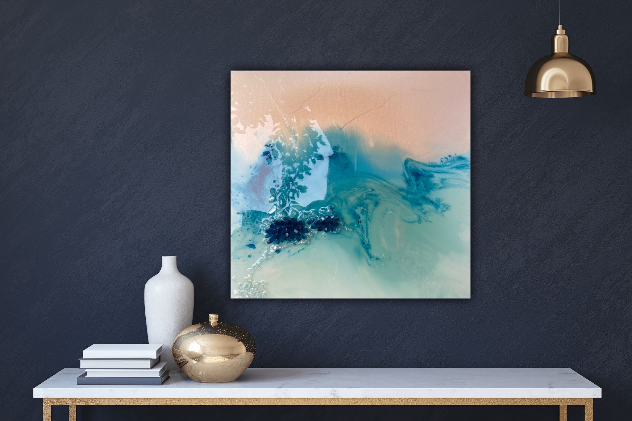 Aqua Surge. Blue and Pink Crystals Abstract. Original. 3d.