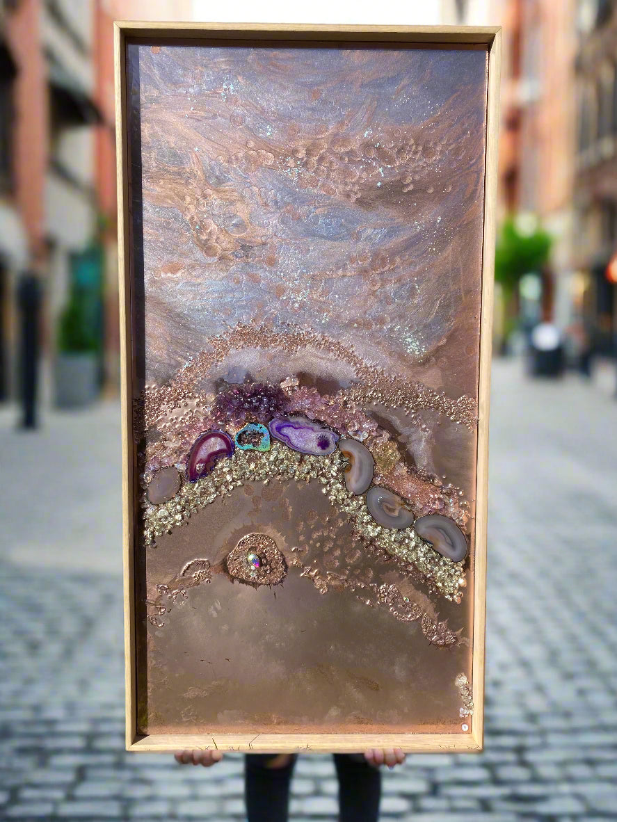 Rose Gold Abstract Landscape. Copper Reflective Original Artwork