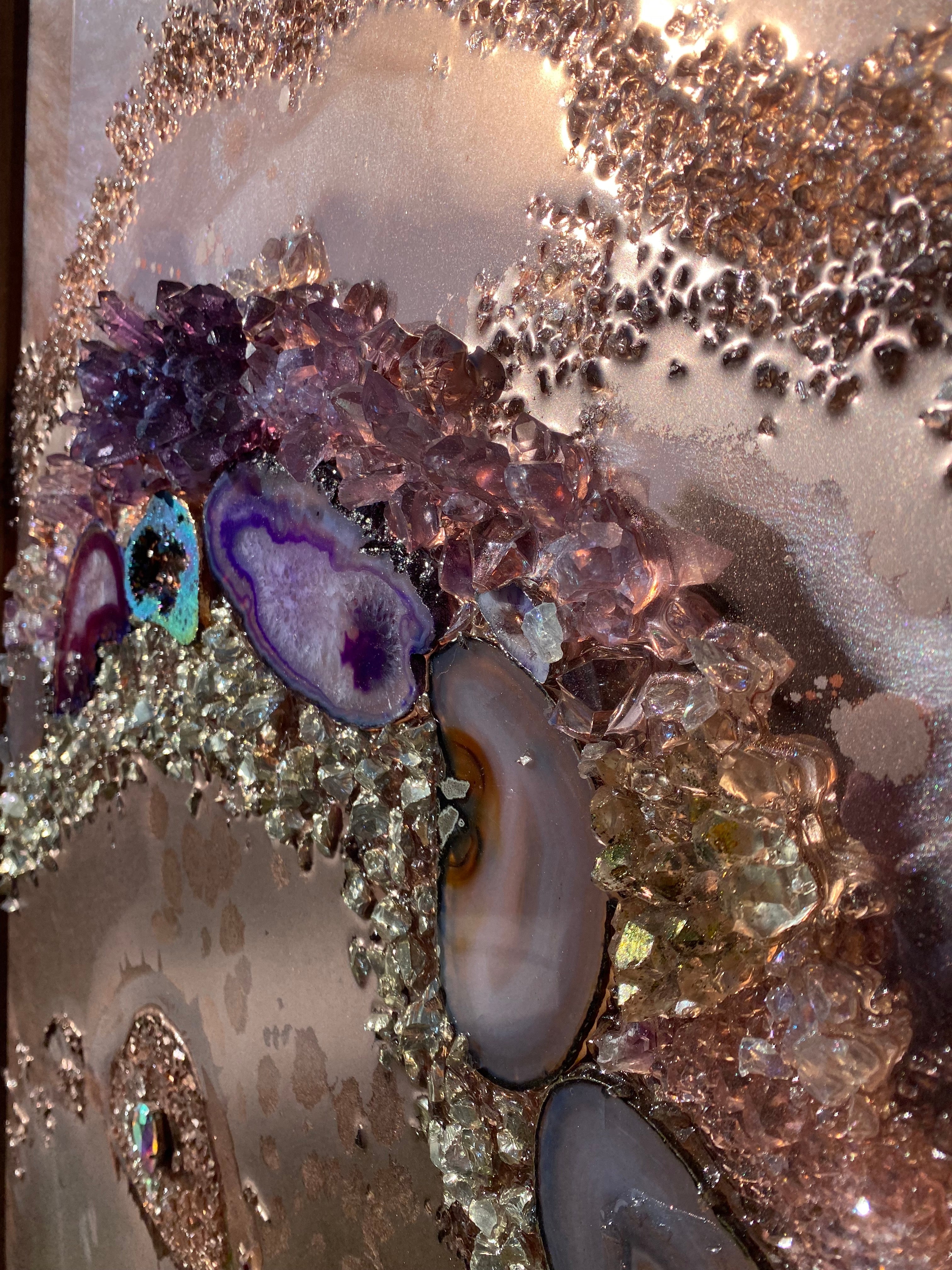 Rose Gold Abstract Landscape. Copper Reflective Original Artwork