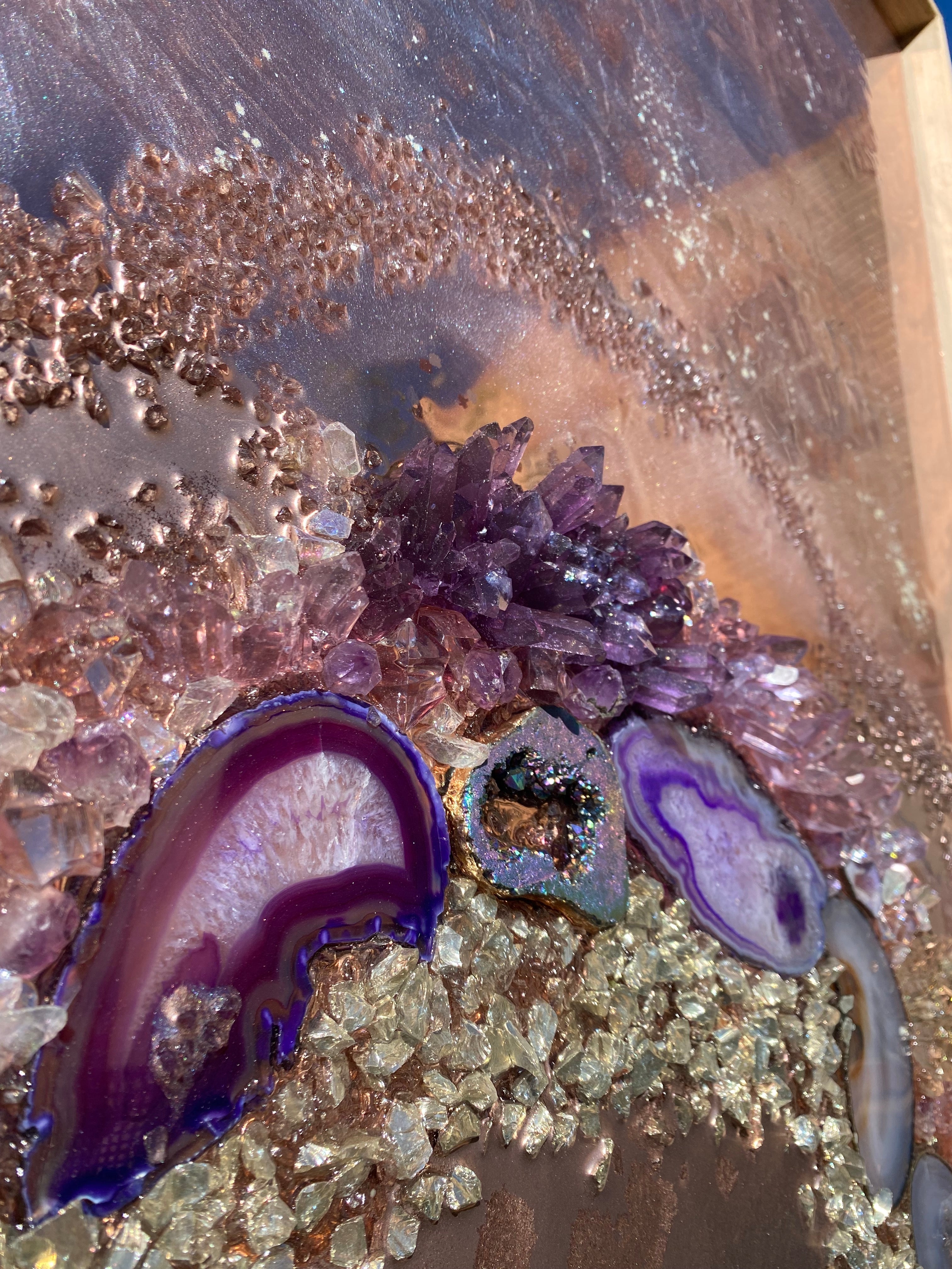 Rose Gold Abstract Landscape. Copper Reflective Original Artwork