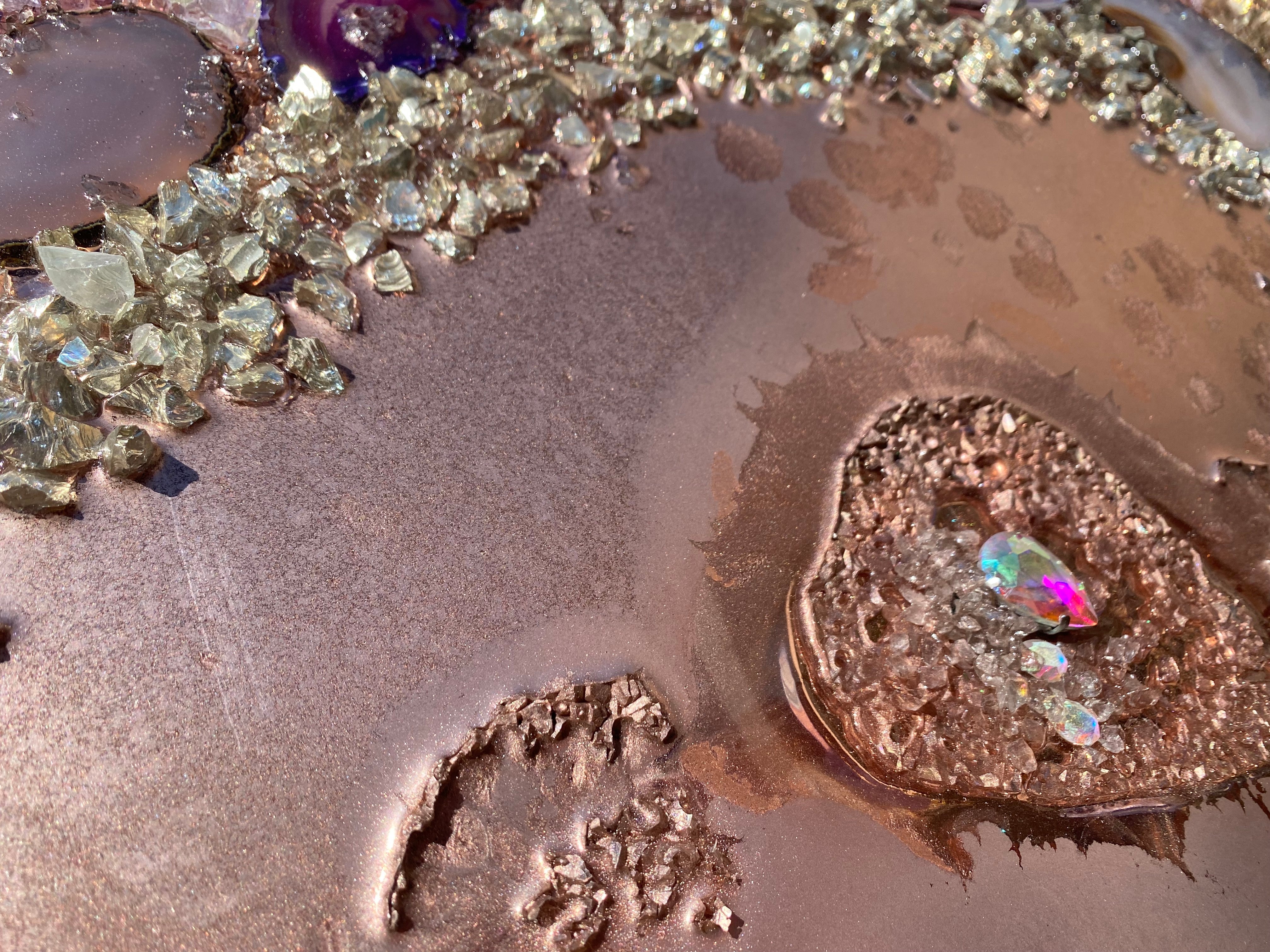 Rose Gold Abstract Landscape. Copper Reflective Original Artwork