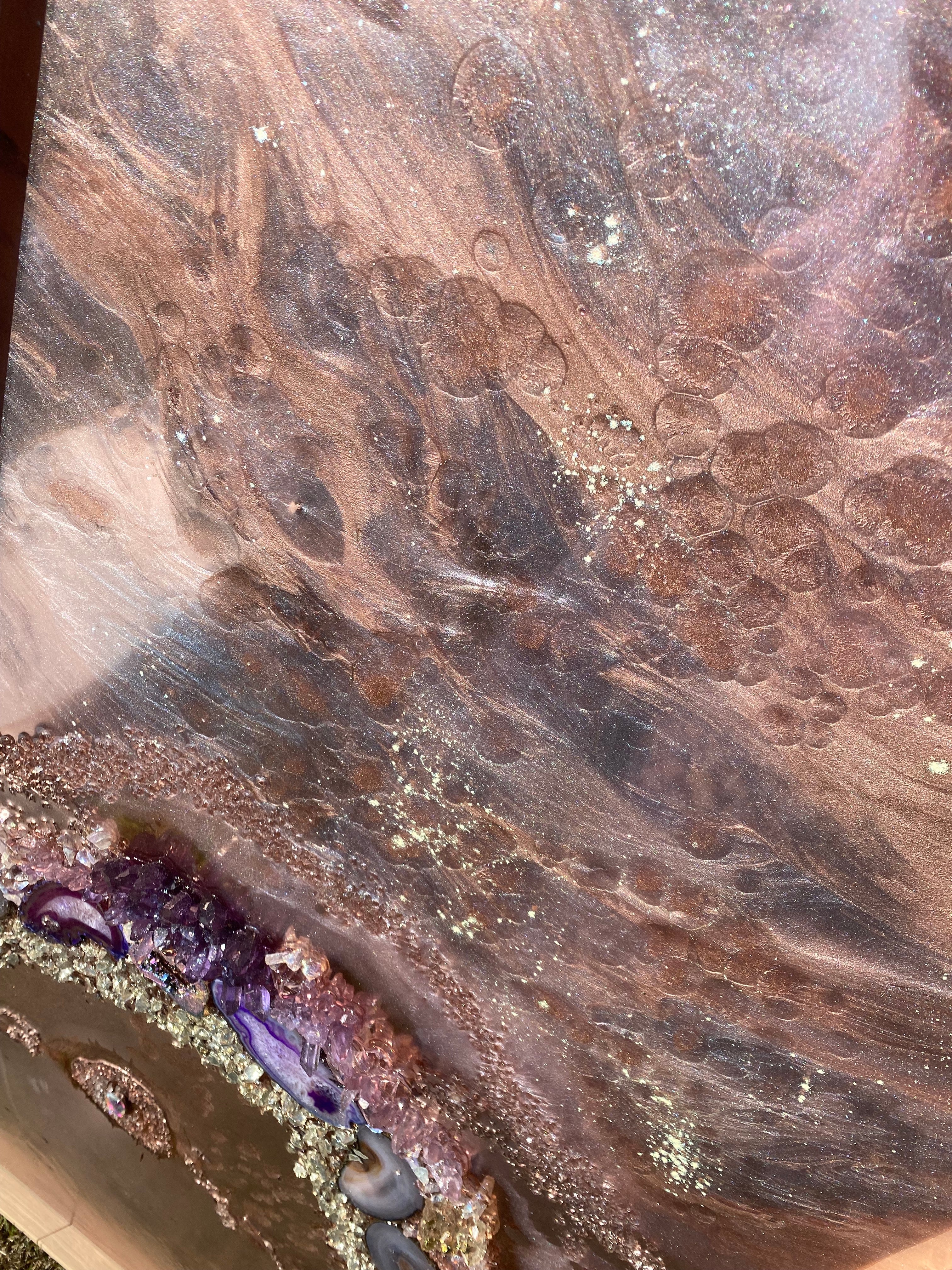 Rose Gold Abstract Landscape. Copper Reflective Original Artwork