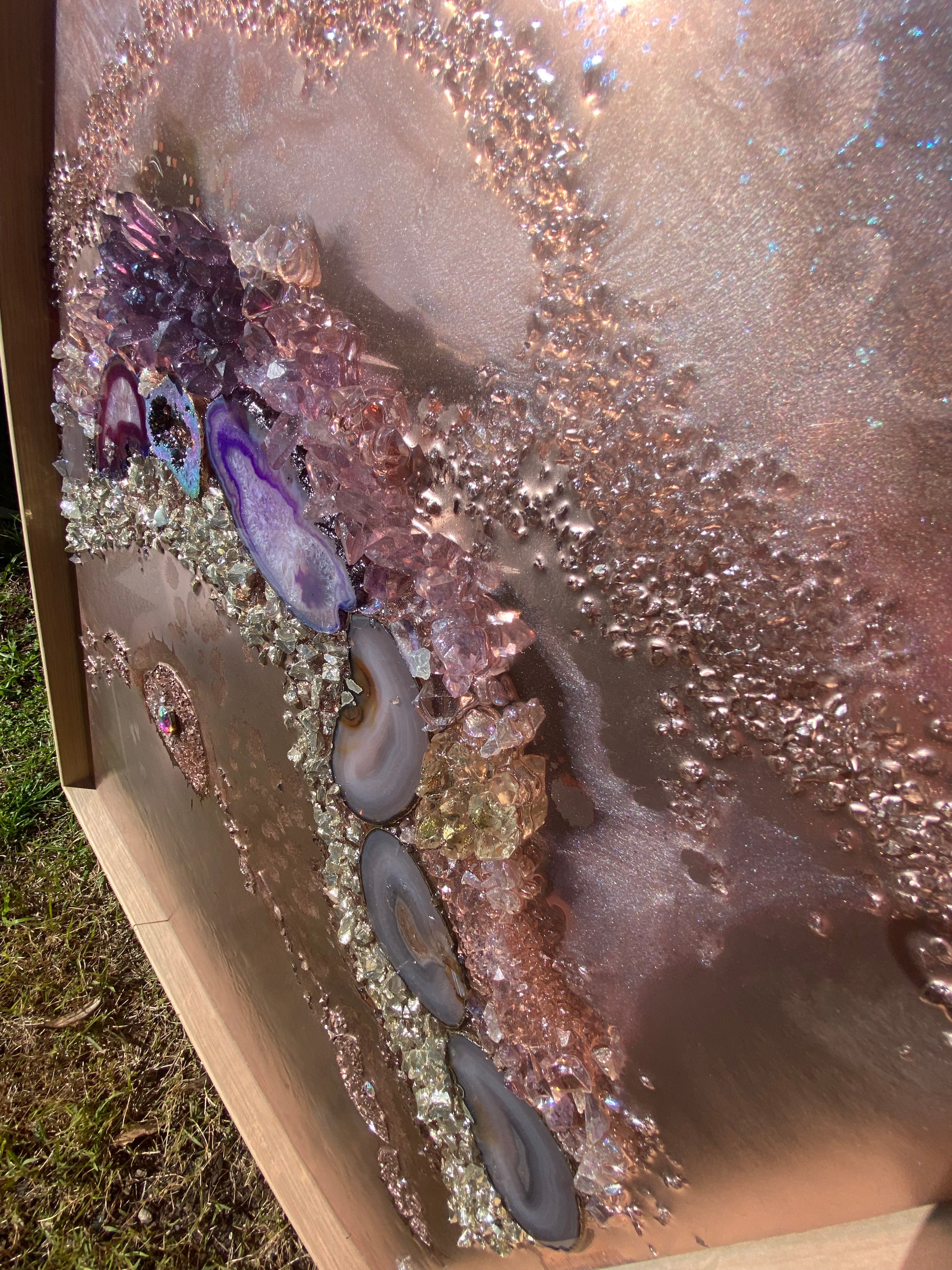 Rose Gold Abstract Landscape. Copper Reflective Original Artwork