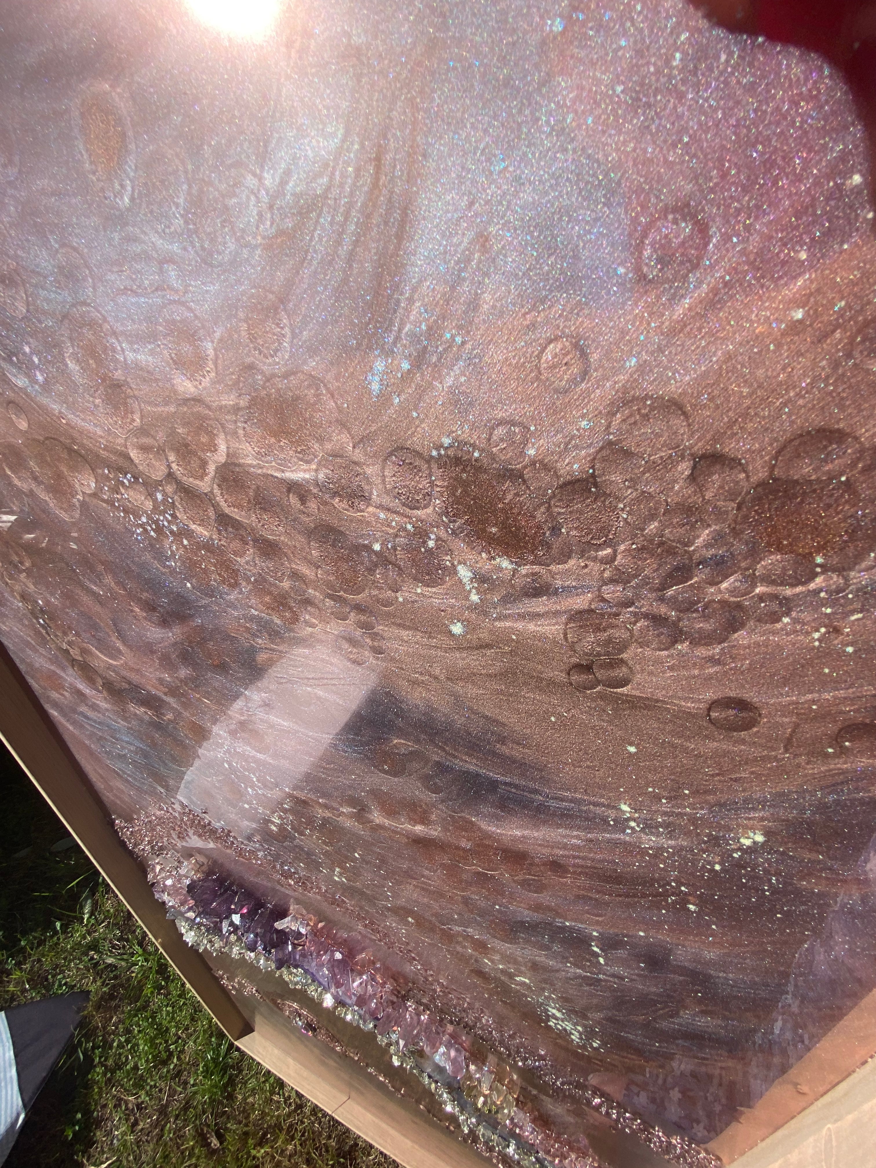 Rose Gold Abstract Landscape. Copper Reflective Original Artwork