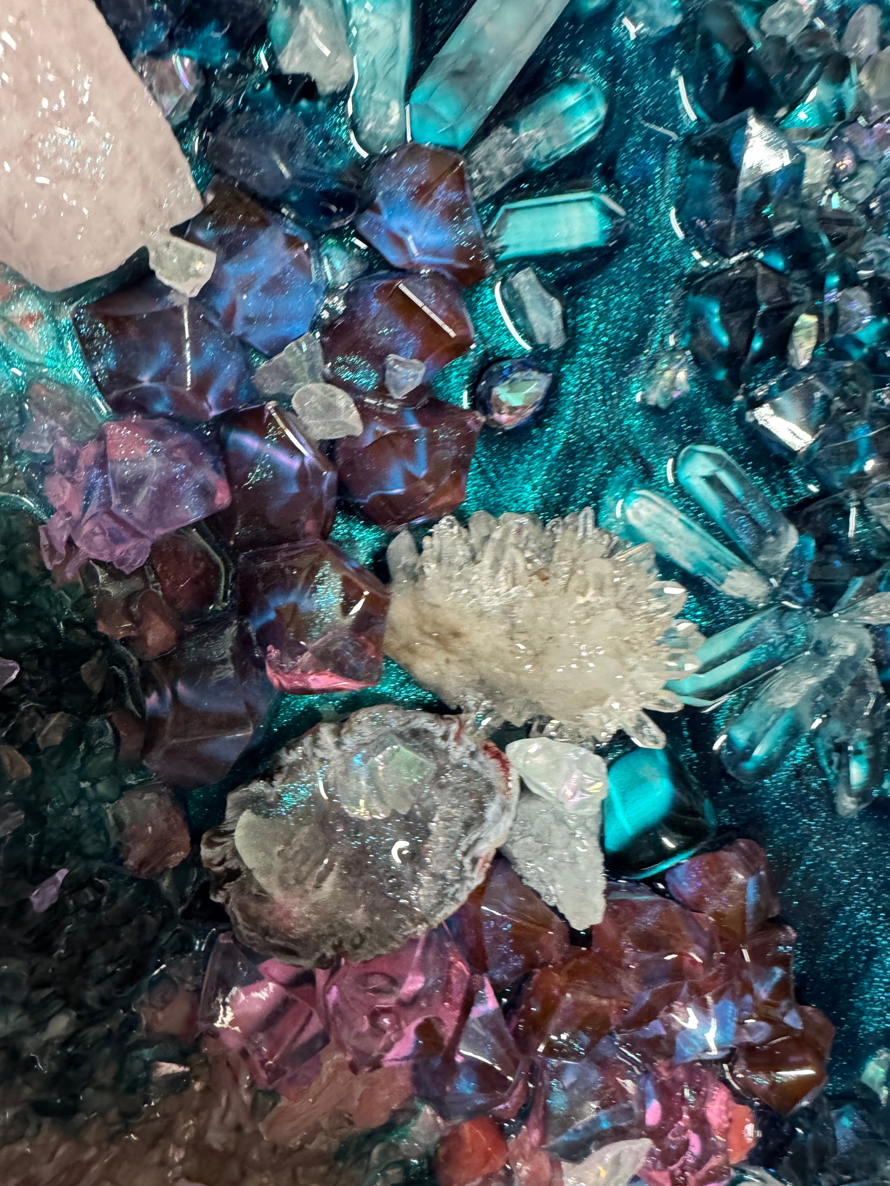 Pink and Blue Crystal Reef - with Rose Quartz, FRAMED 60x90cm