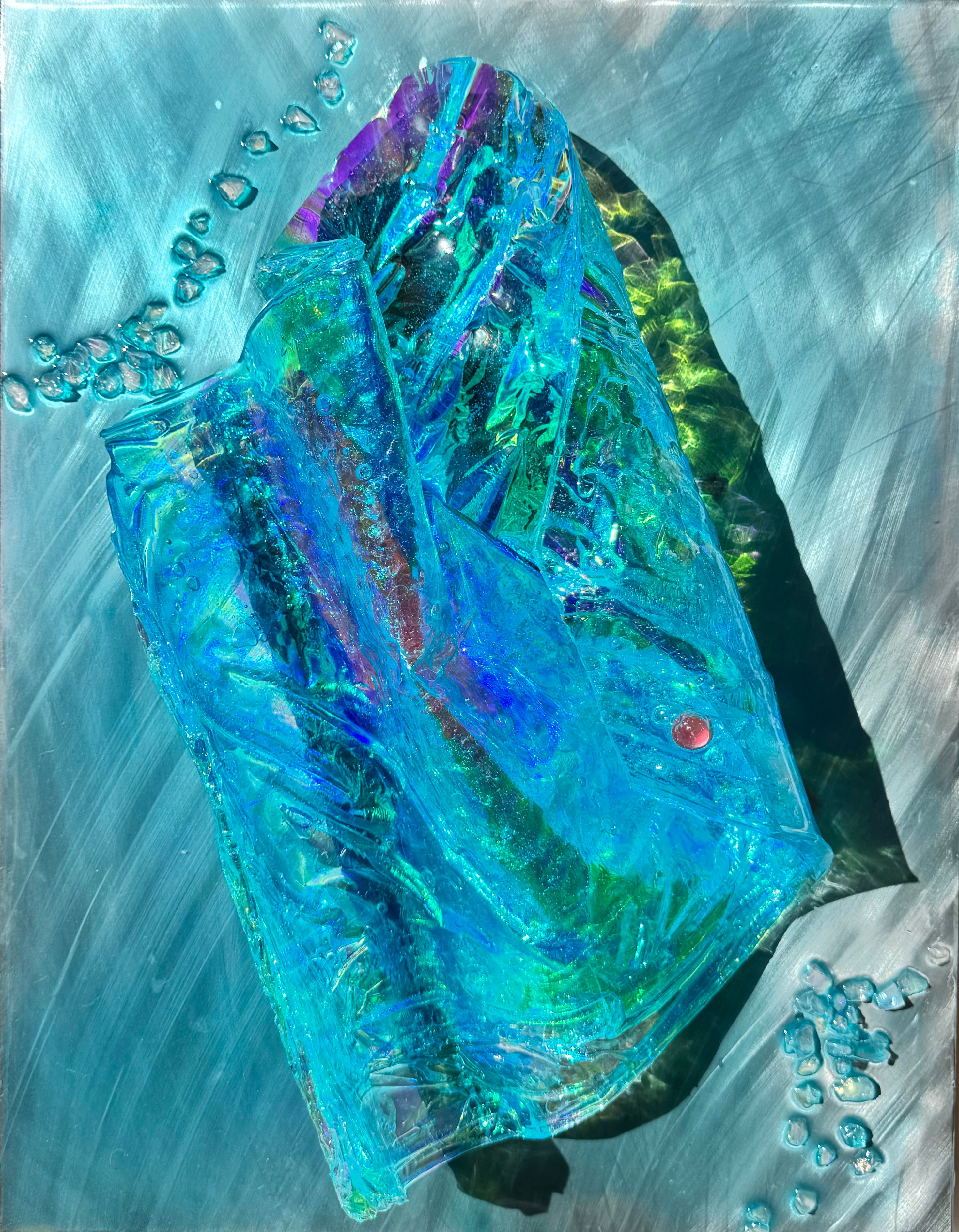 Whitsundays Blues 1 Sculptural Piece on Aluminium, Framed 35x46cm FRAMED