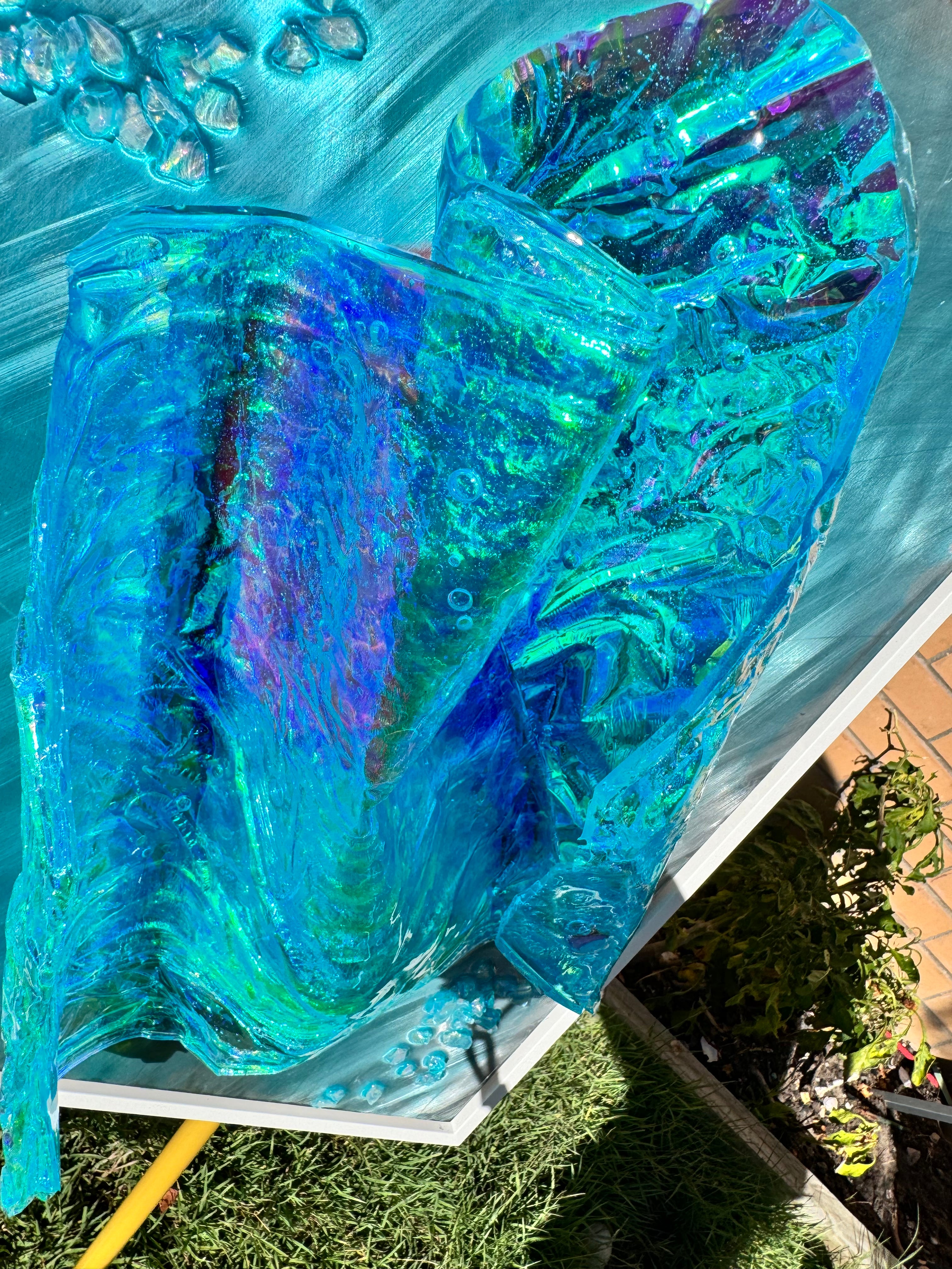 Whitsundays Blues 1 and 2, Set of 2 Sculptural Piece on Aluminium 70x46cm FRAMED