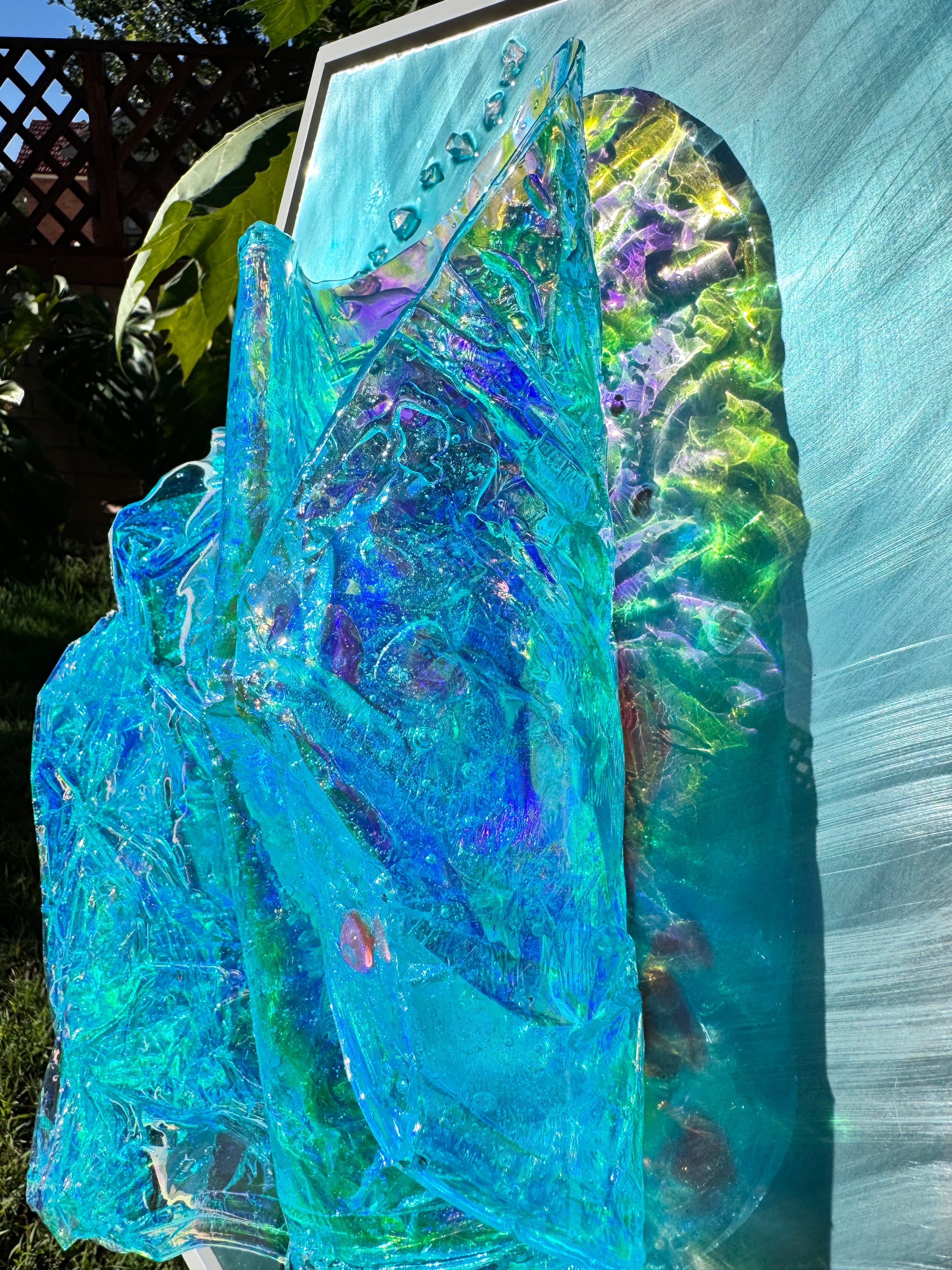 Whitsundays Blues 1 Sculptural Piece on Aluminium, Framed 35x46cm FRAMED