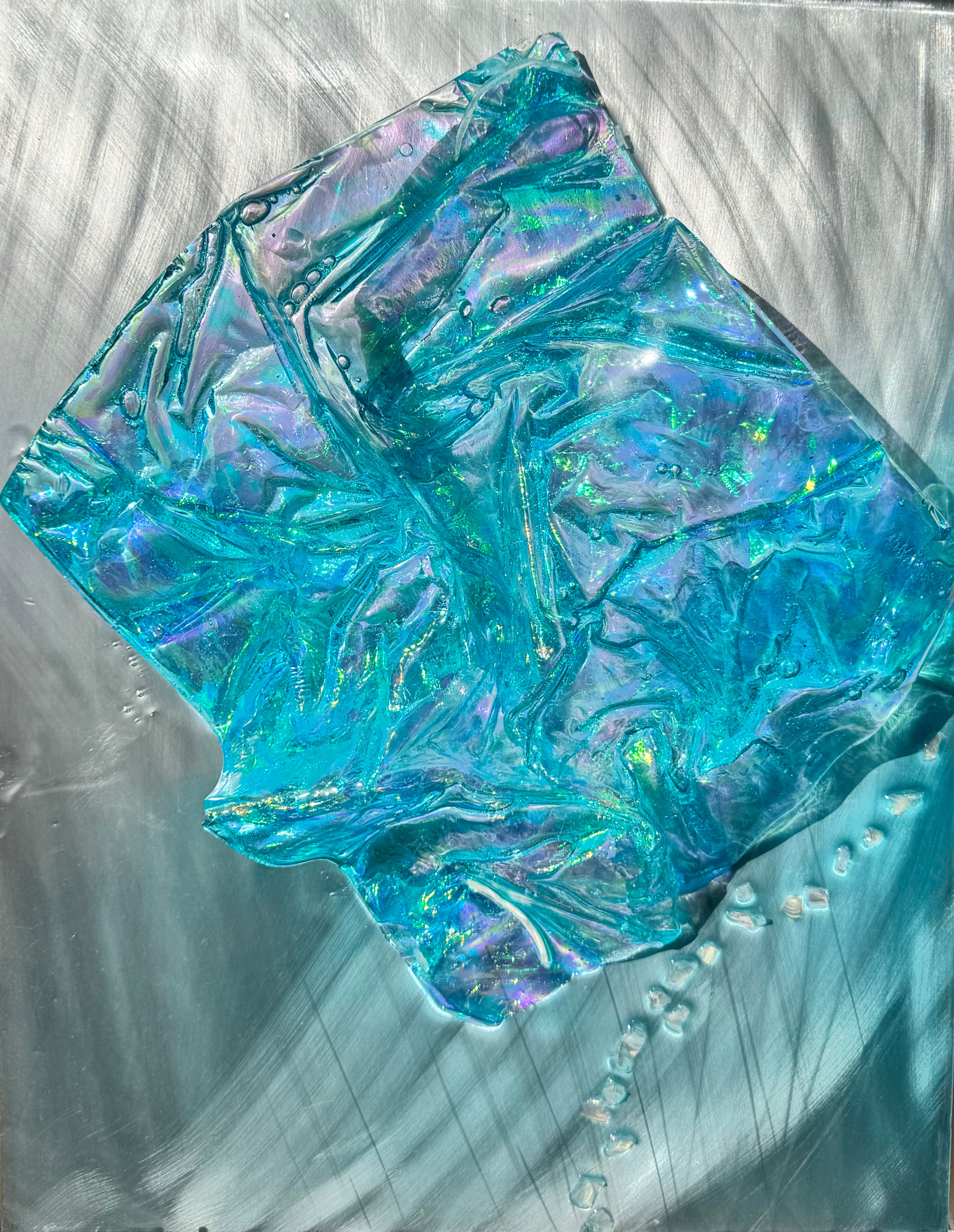 Whitsundays Blues 2 Sculptural Piece on Aluminium, Framed 35x46cm FRAMED