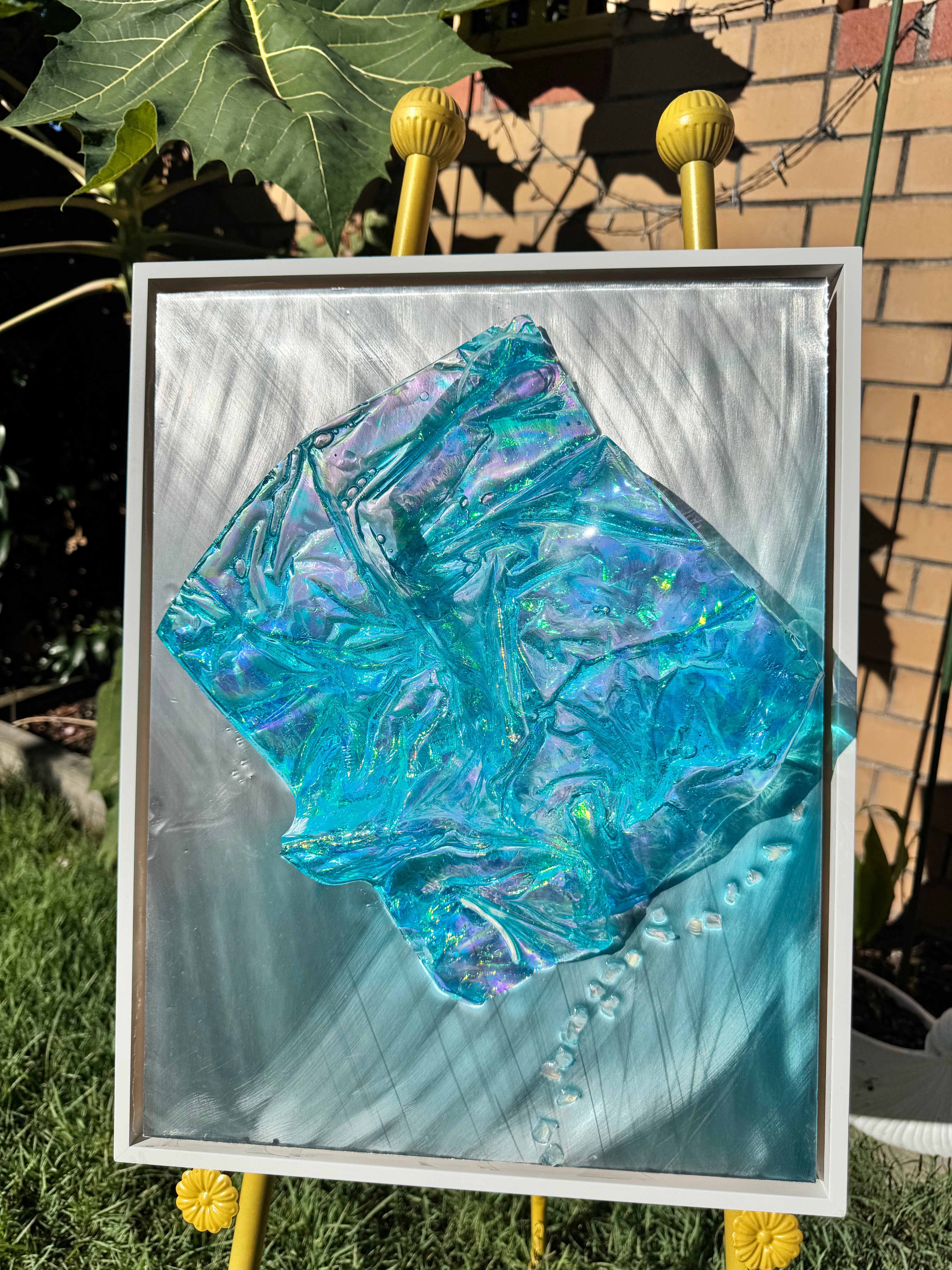 Whitsundays Blues 2 Sculptural Piece on Aluminium, Framed 35x46cm FRAMED