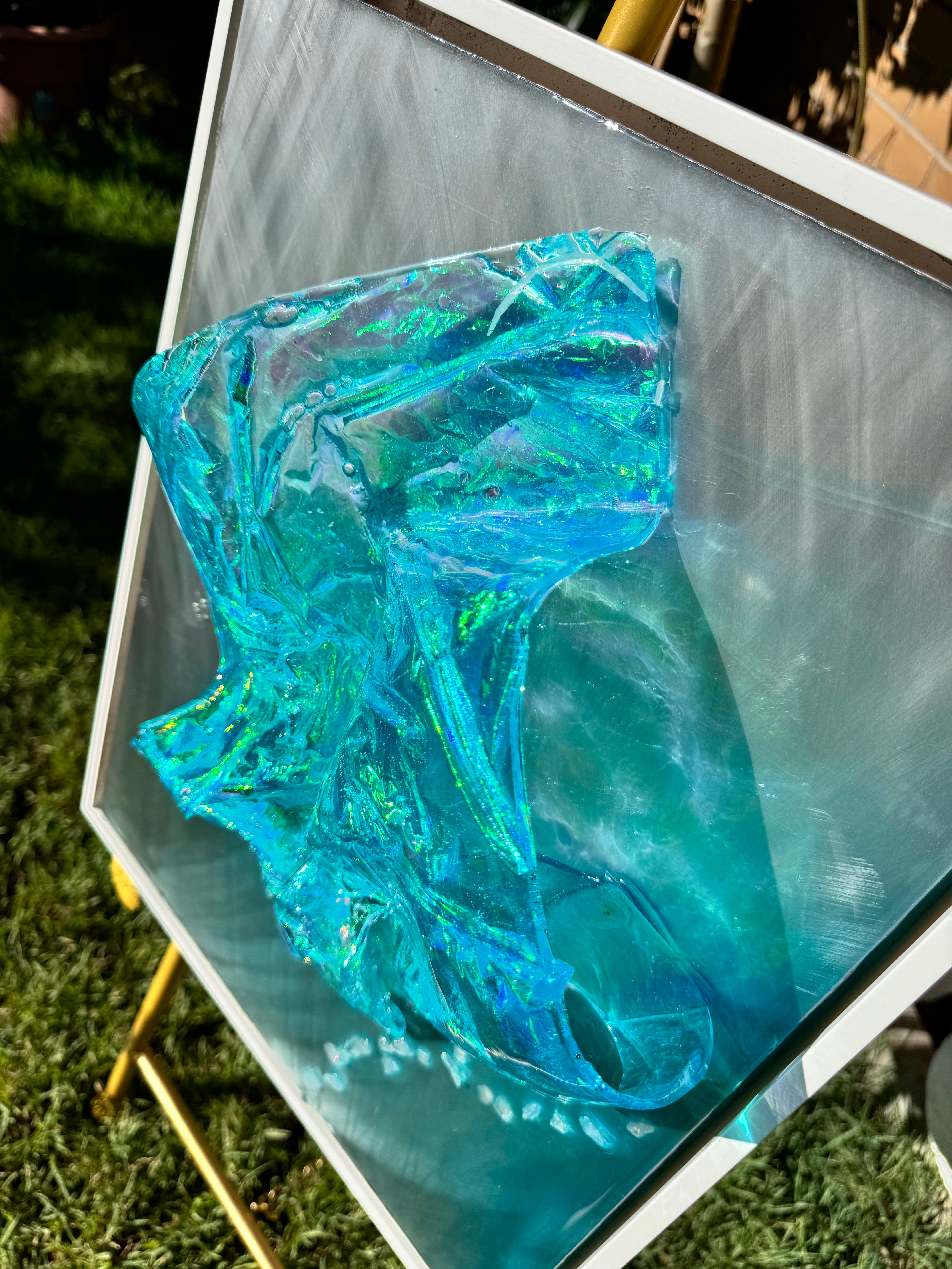 Whitsundays Blues 2 Sculptural Piece on Aluminium, Framed 35x46cm FRAMED