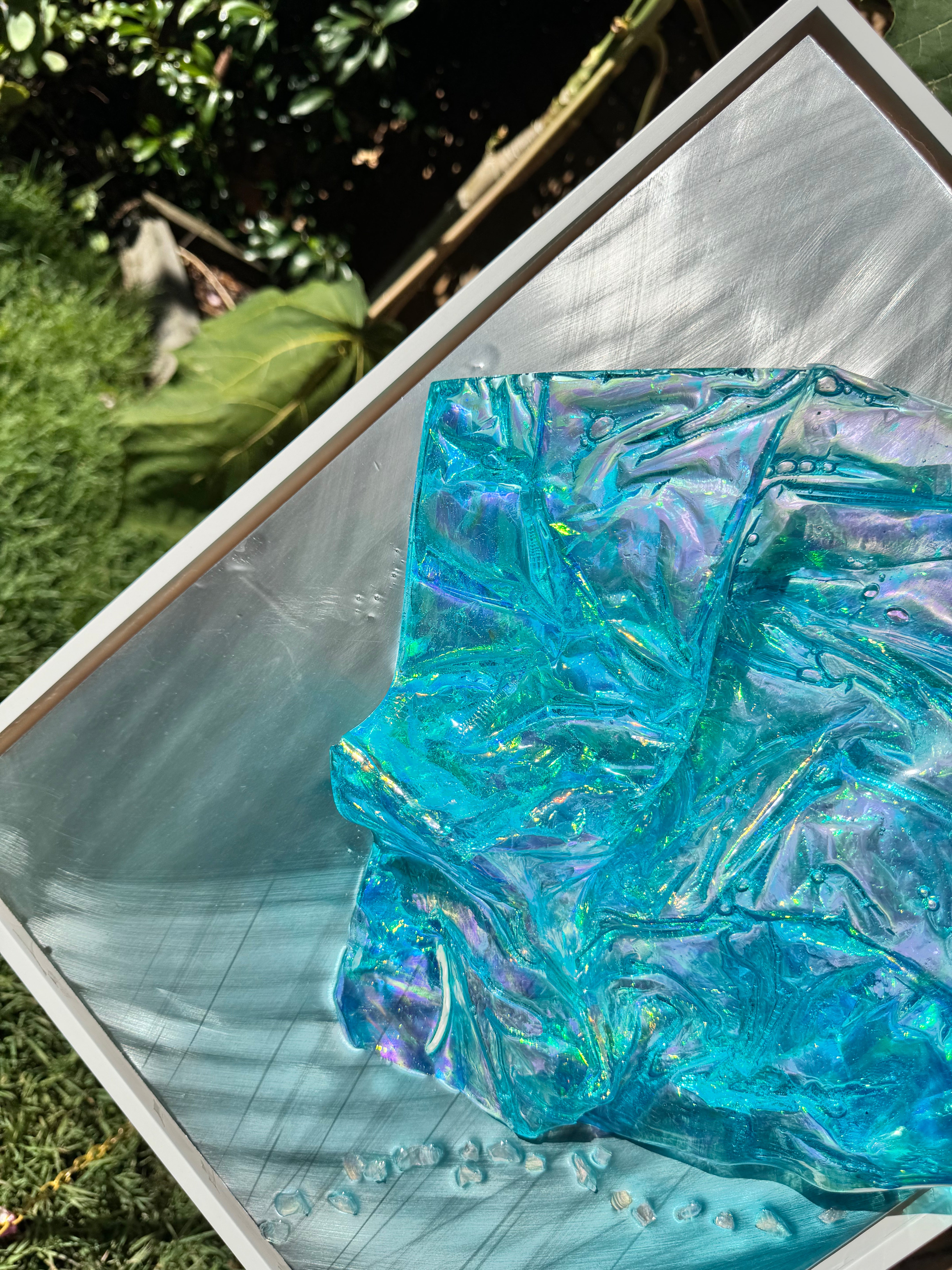 Whitsundays Blues 1 and 2, Set of 2 Sculptural Piece on Aluminium 70x46cm FRAMED