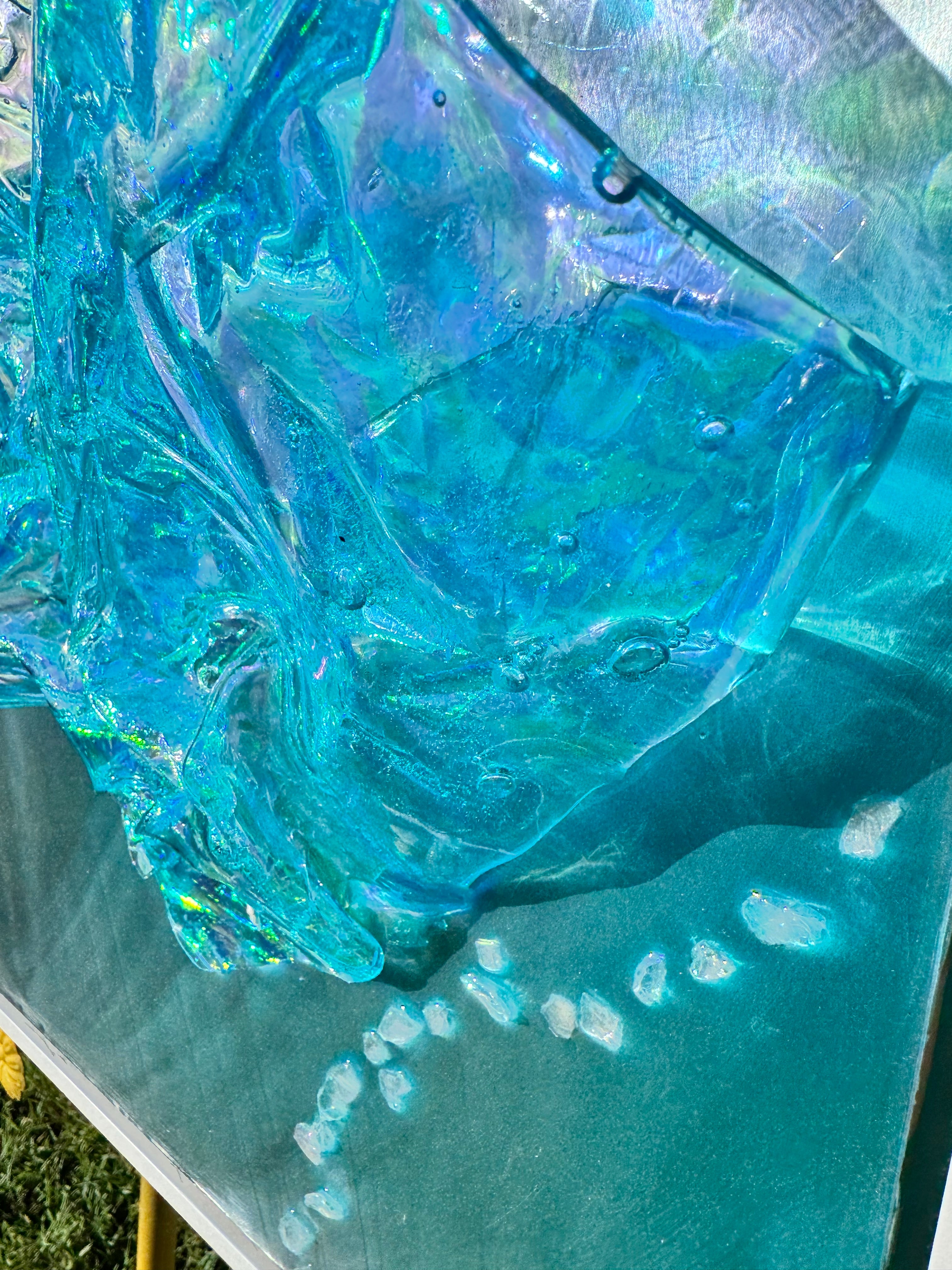 Whitsundays Blues 1 and 2, Set of 2 Sculptural Piece on Aluminium 70x46cm FRAMED