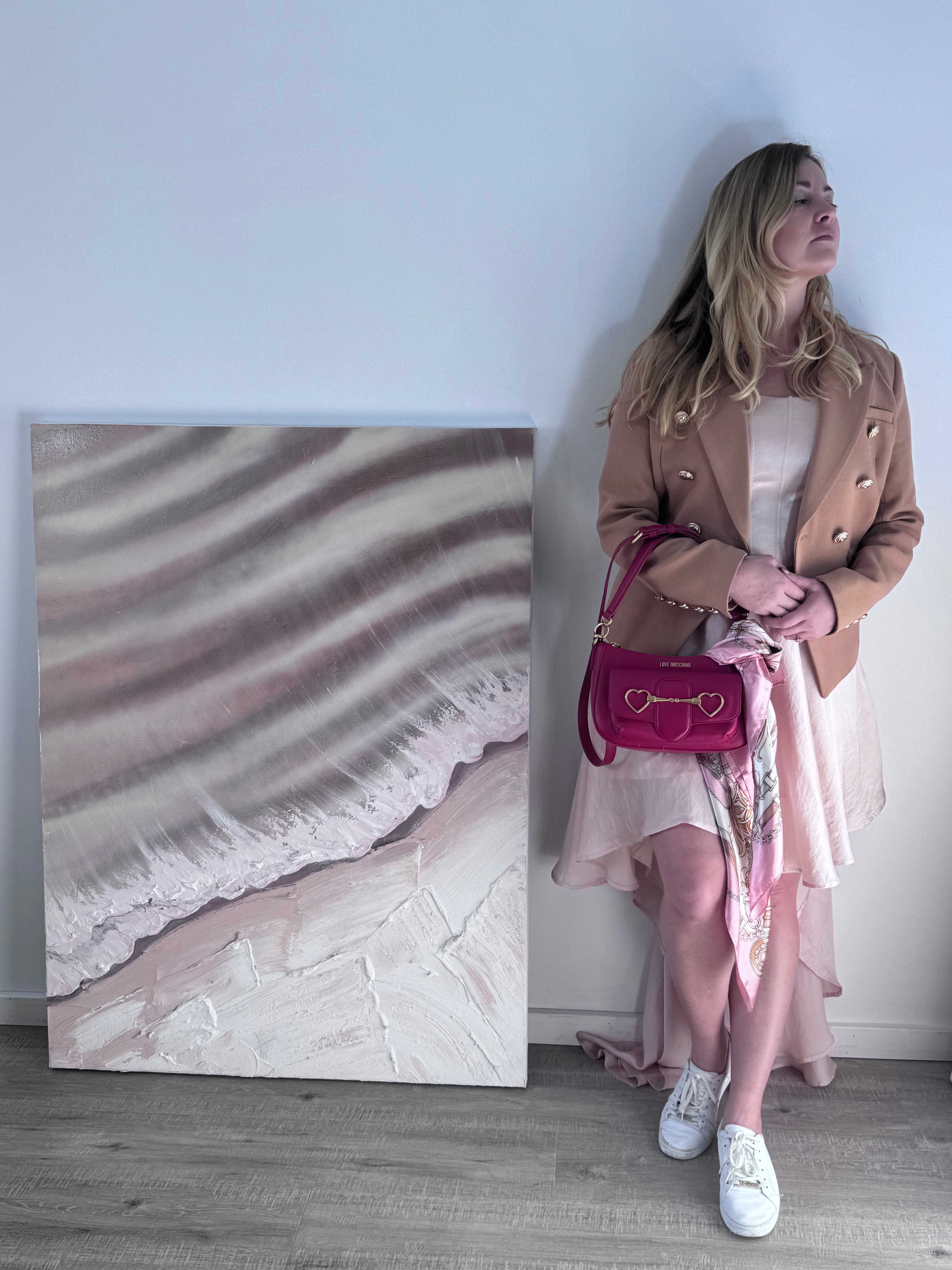Blush Original Texture Artwork. Byron Sands. 90x120cm FRAMED