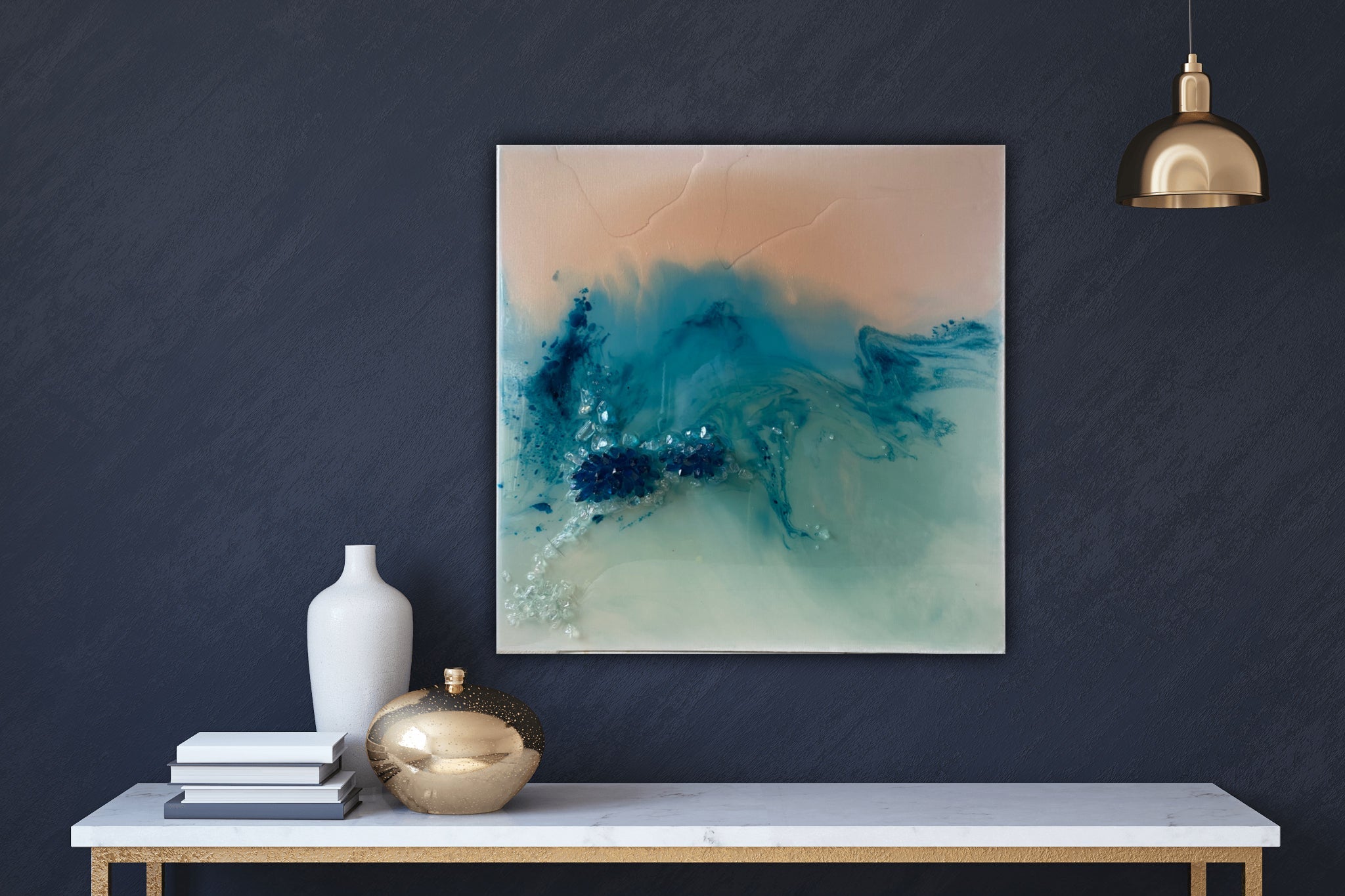Aqua Surge. Blue and Pink Crystals Abstract. Original. 3d.