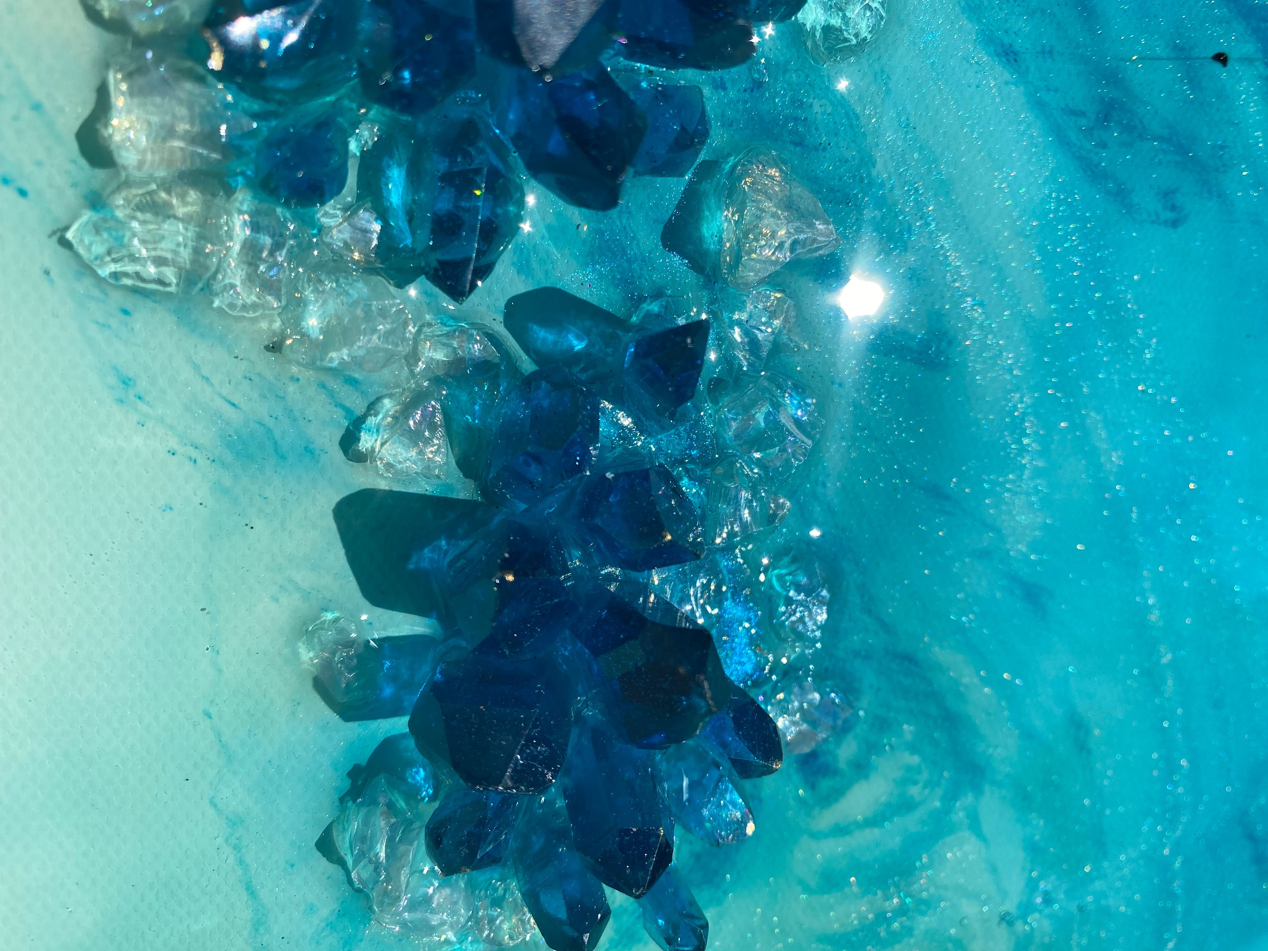 Aqua Surge. Blue and Pink Crystals Abstract. Original. 3d.