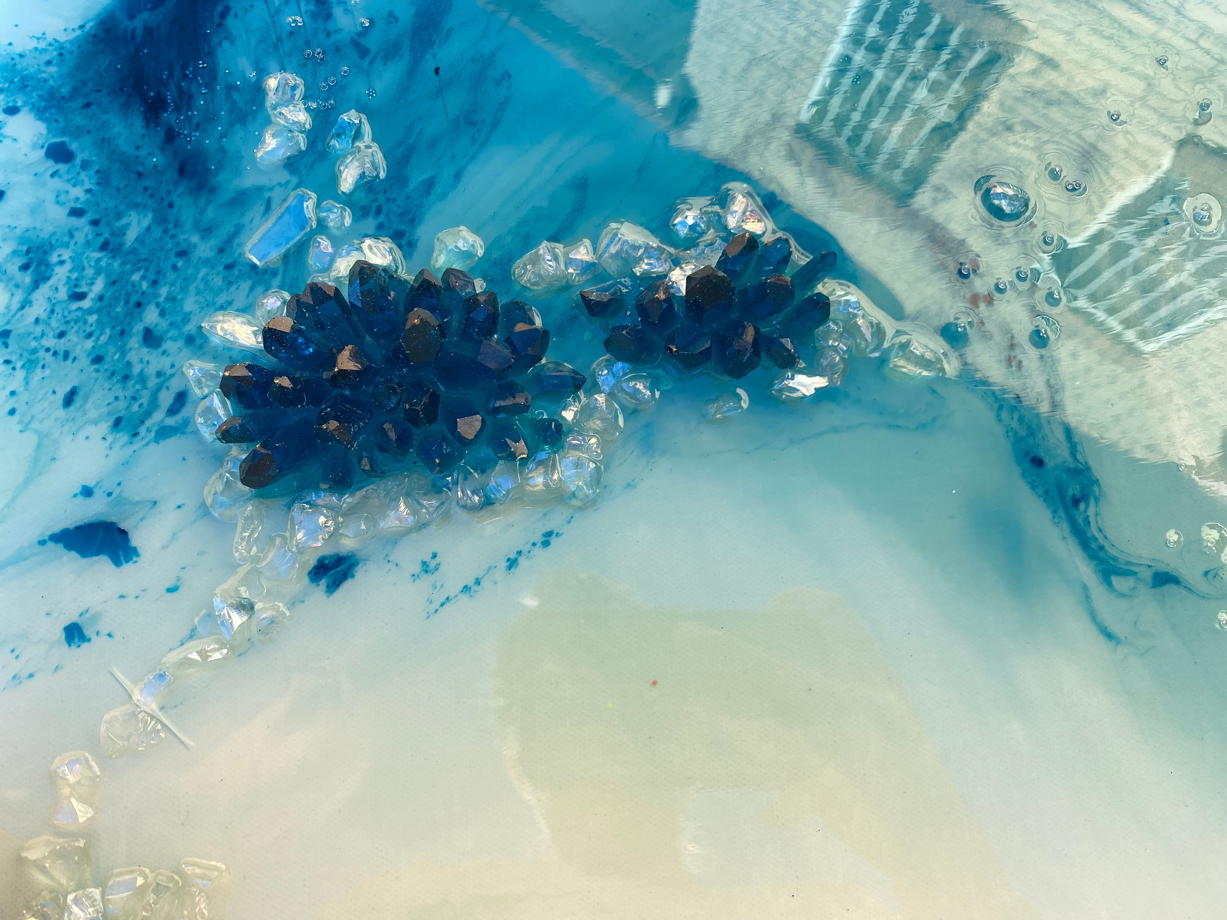 Aqua Surge. Blue and Pink Crystals Abstract. Original. 3d.