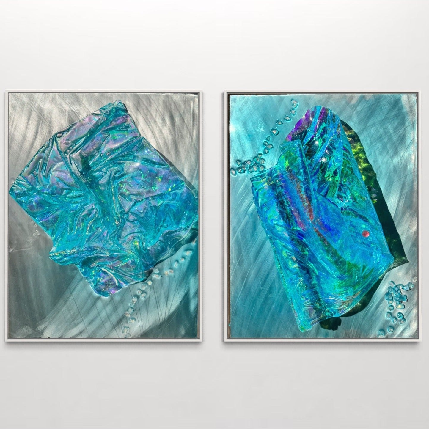 Whitsundays Blues 1 and 2, Set of 2 Sculptural Piece on Aluminium 70x46cm FRAMED
