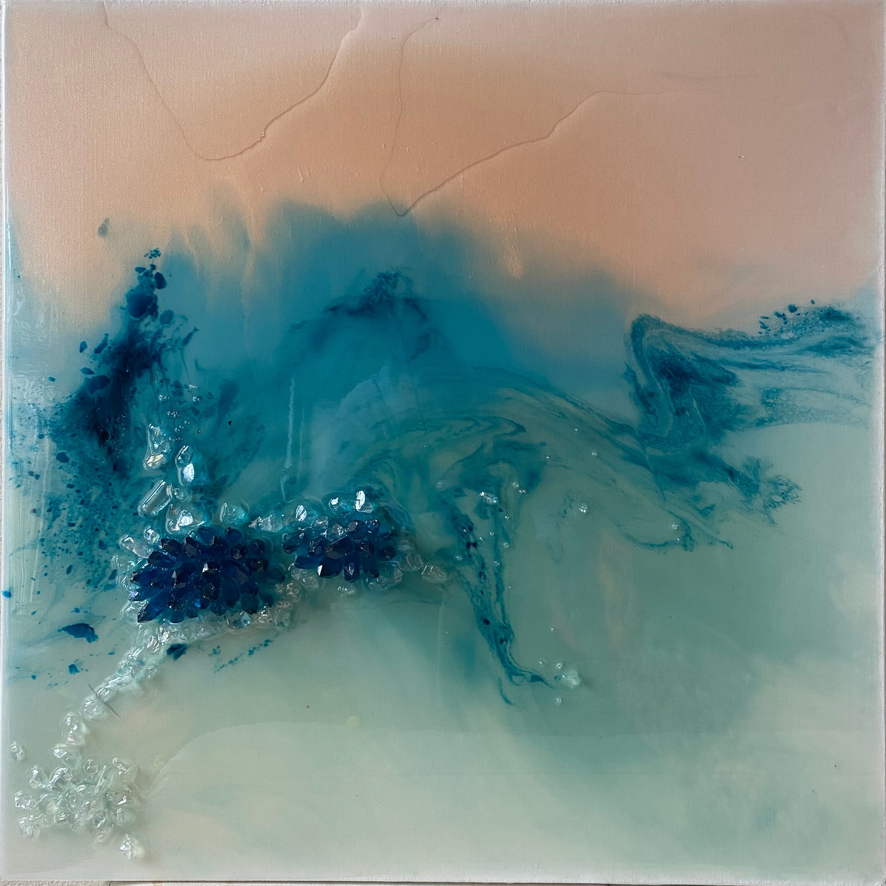 Aqua Surge. Blue and Pink Crystals Abstract. Original. 3d.