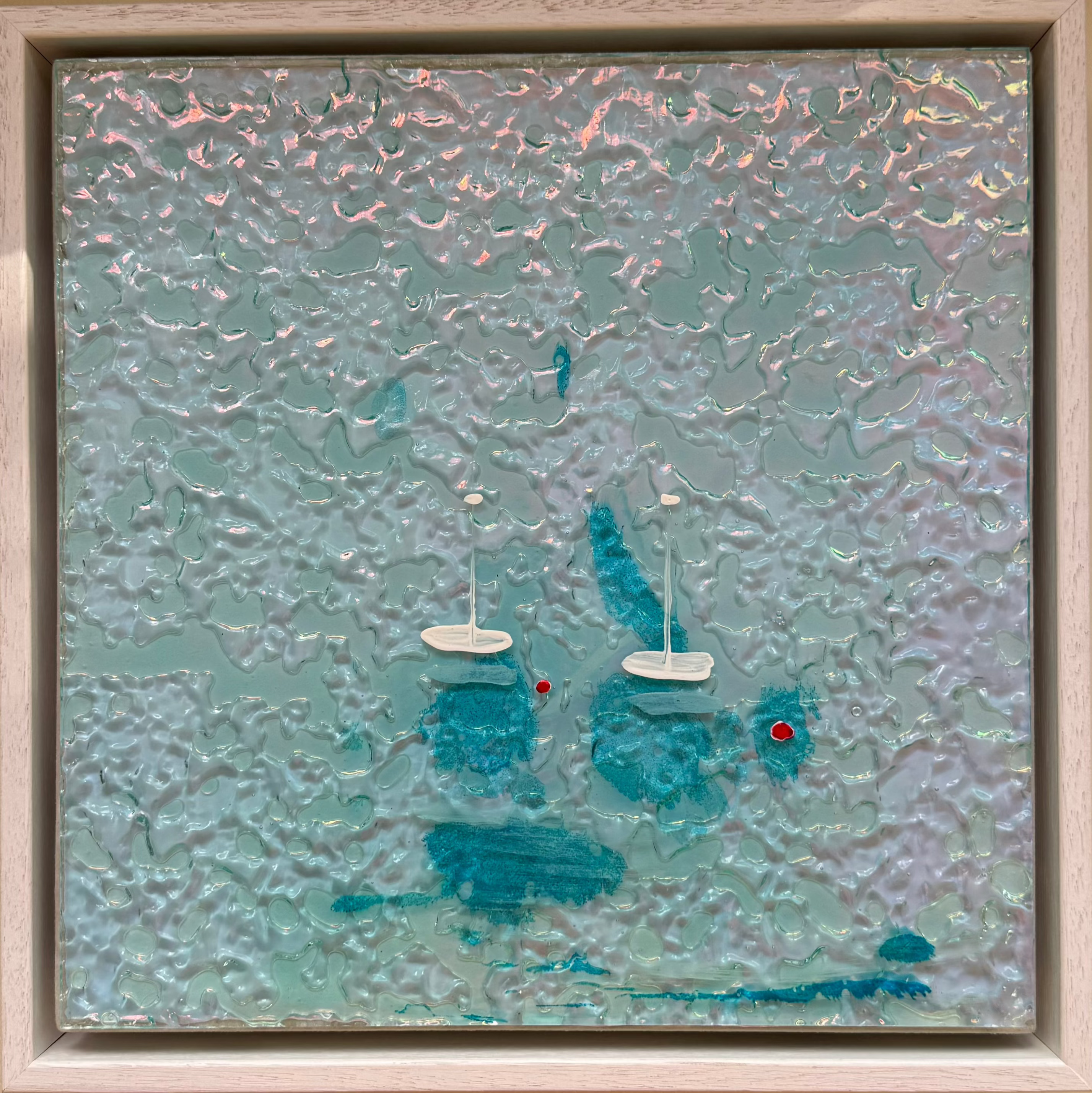 Cannes Yachts Mediterranean Sailing Boats Artwork Iridescent Whitsundays Anchored 1 30x30cm FRAMED 33x33cm