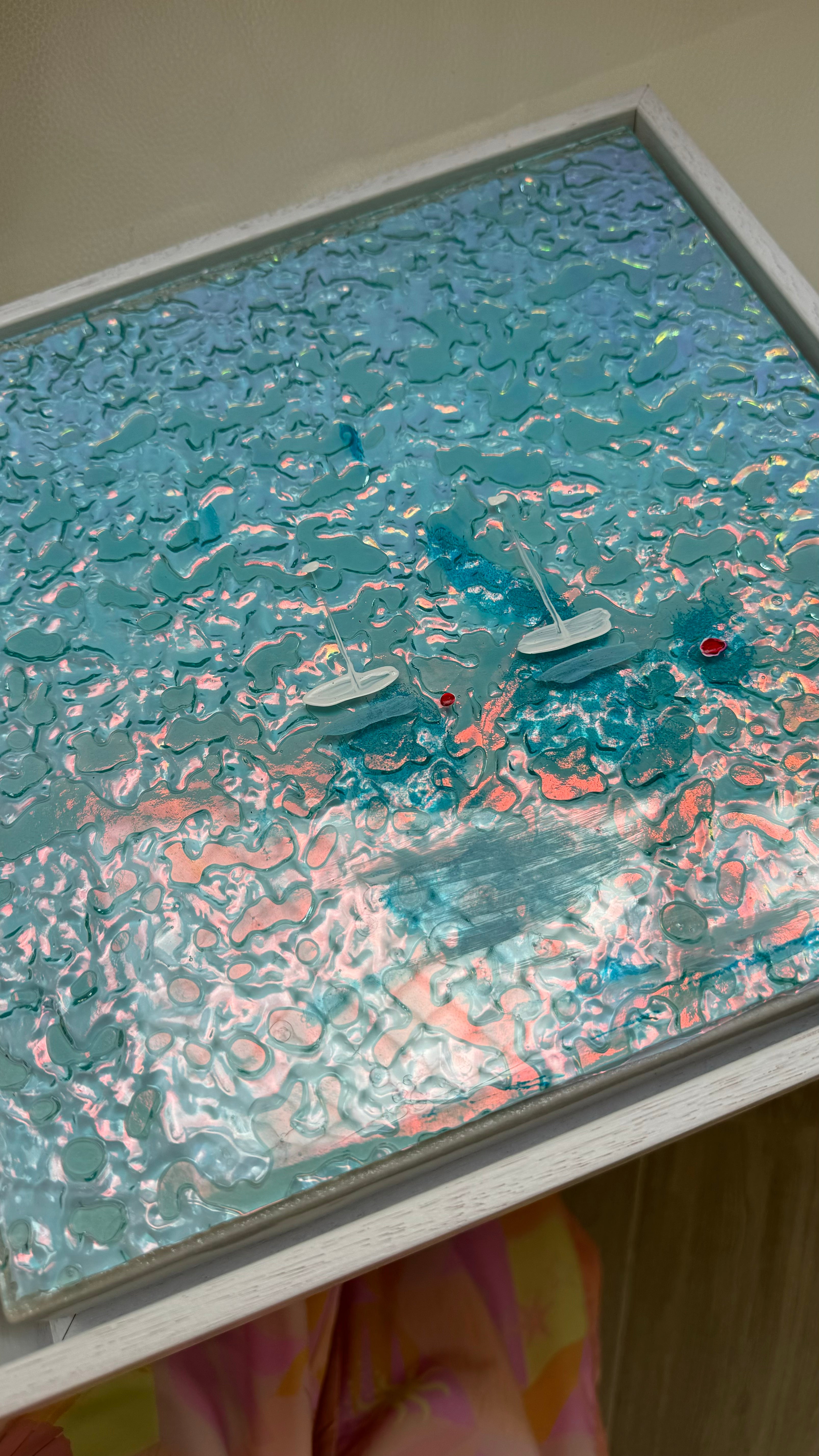 Cannes Yachts Mediterranean Sailing Boats Artwork Iridescent Whitsundays Anchored 1 30x30cm FRAMED 33x33cm