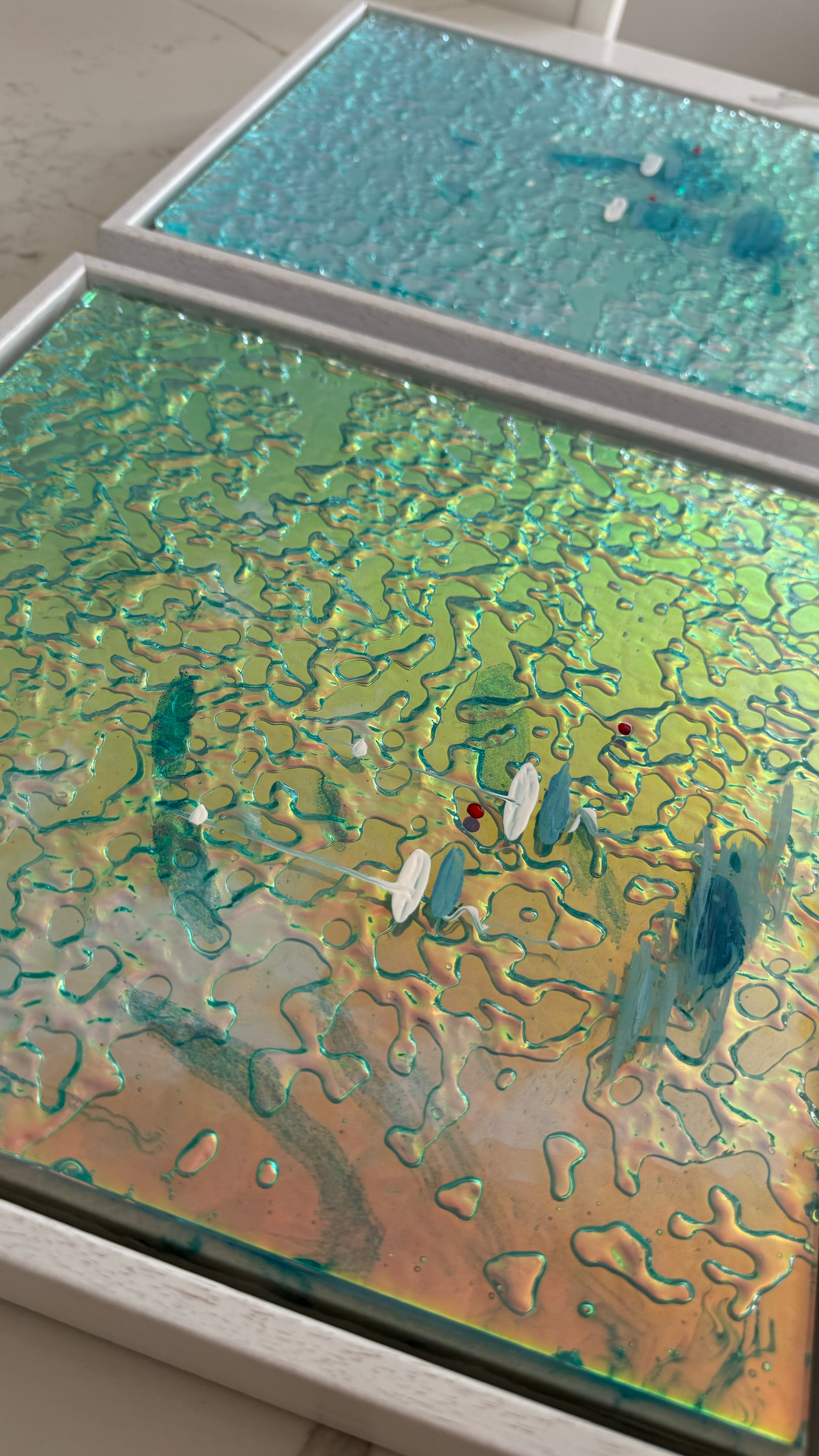 Cannes Yachts Mediterranean Sailing Boats Artwork Iridescent Whitsundays Anchored 1 30x30cm FRAMED 33x33cm