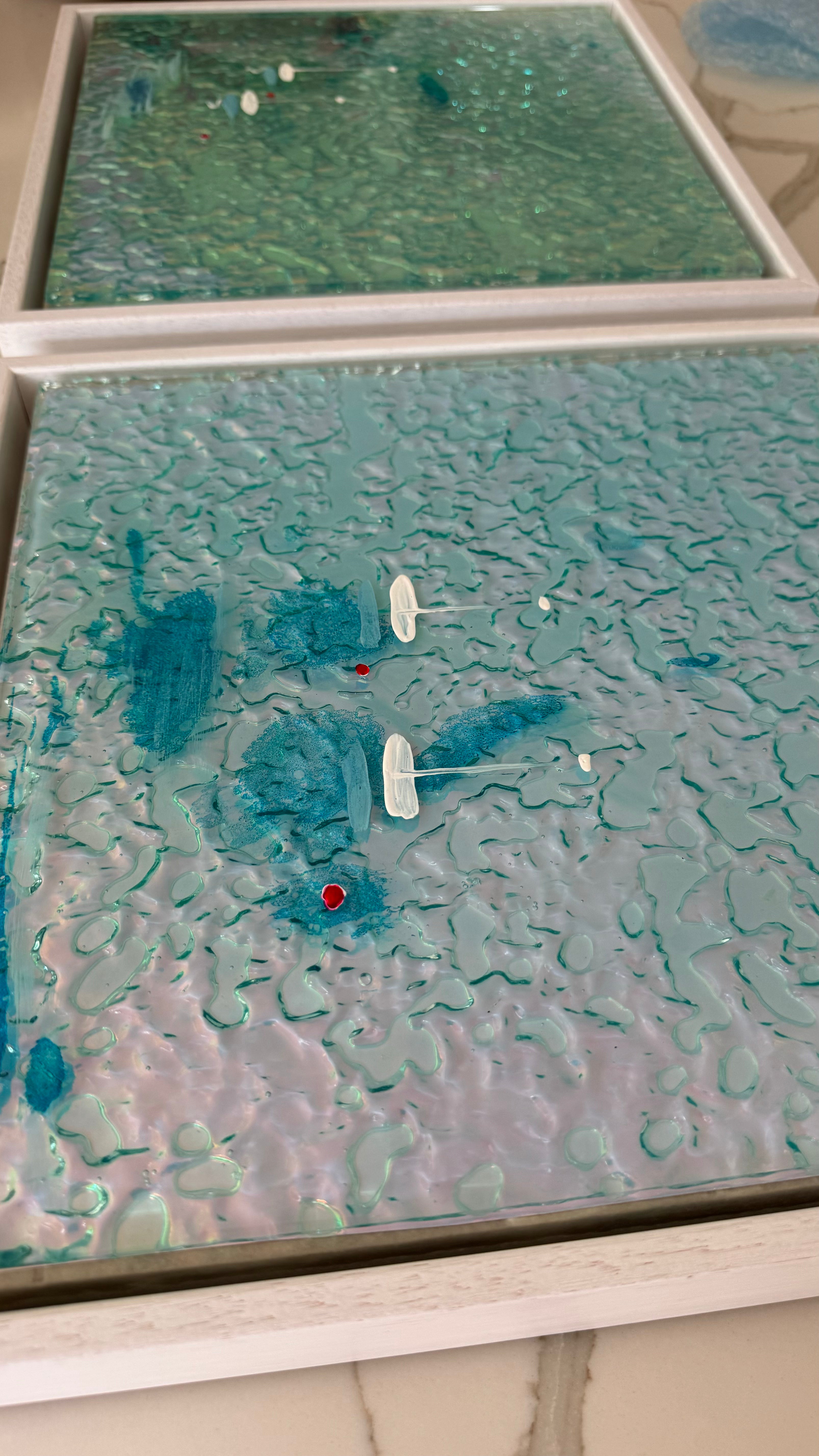 Cannes Yachts Mediterranean Sailing Boats Artwork Iridescent Whitsundays Anchored 1 30x30cm FRAMED 33x33cm