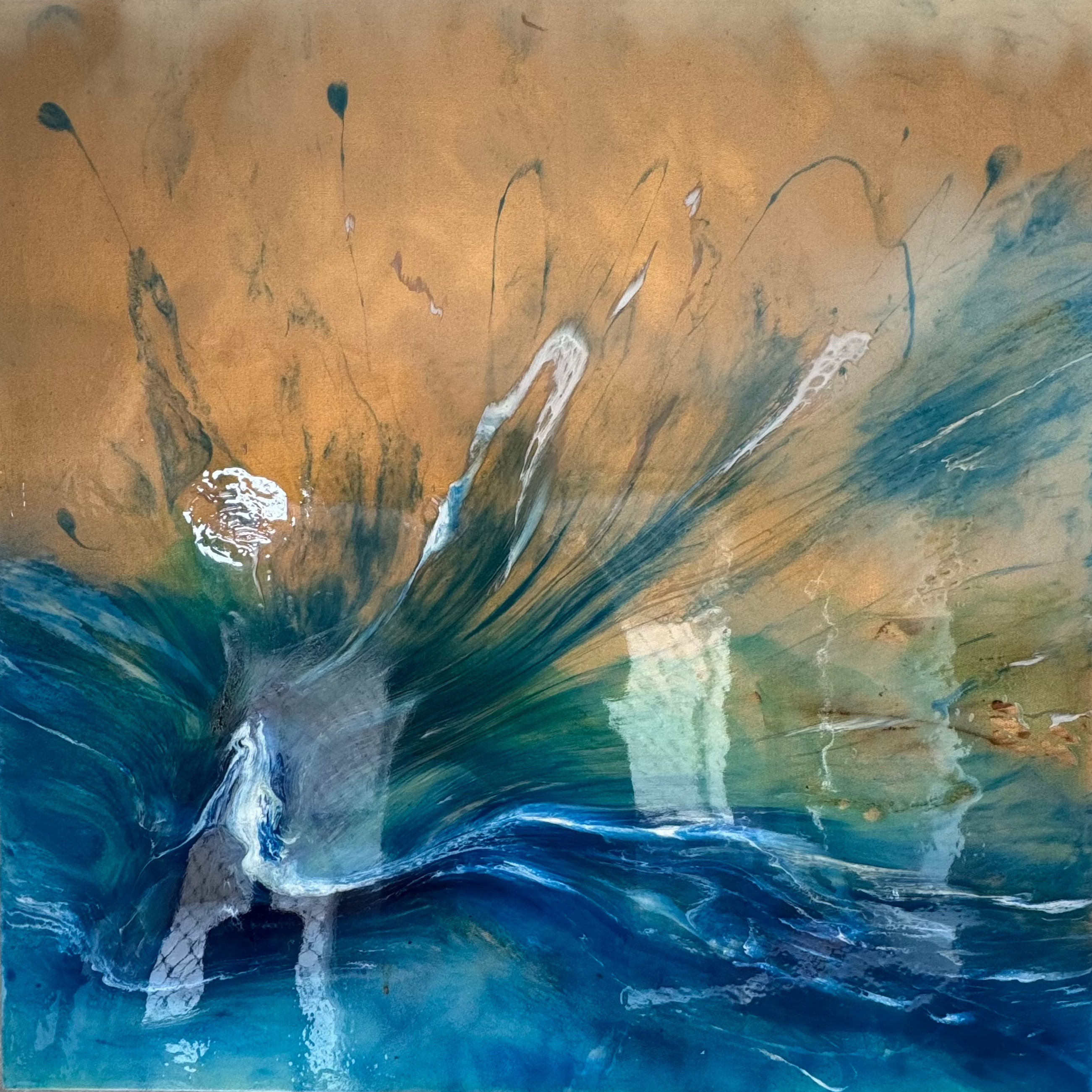Bali Spirit of the Ocean - Original Blue and Gold Abstract Wave Artwork